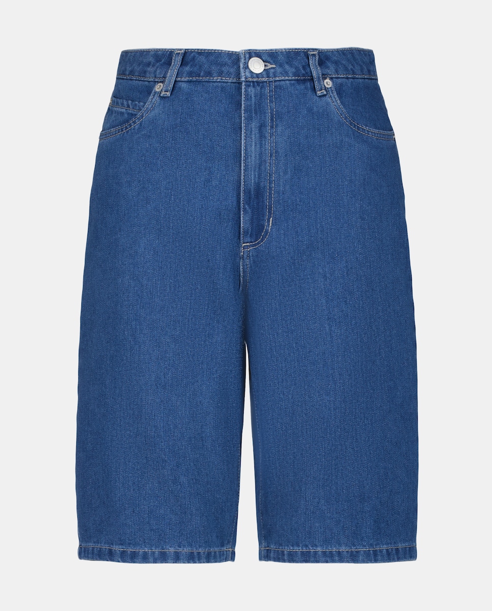 Bermudas Lisas de Algodão Azul pálido-4