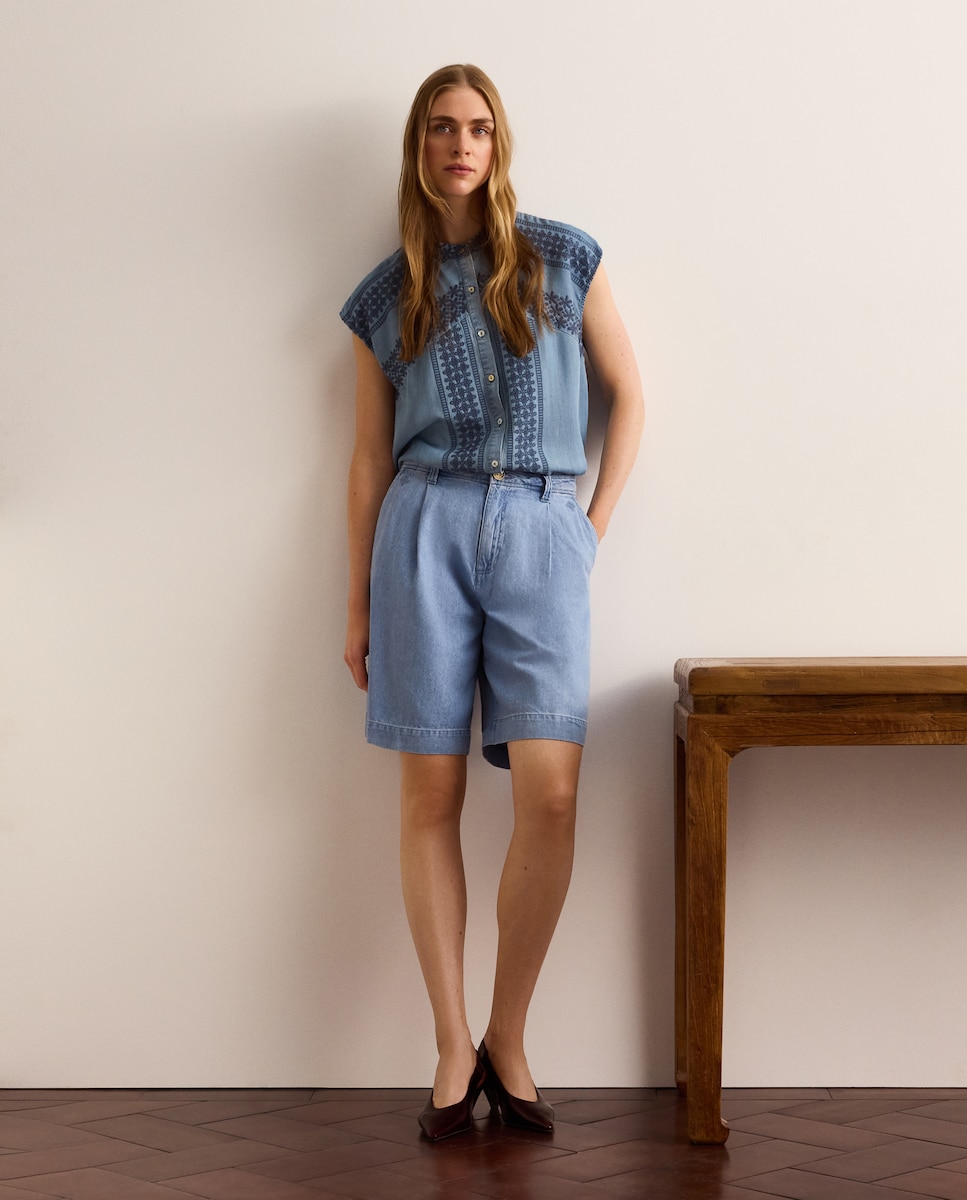 Imagen 0 de Bermuda denim de mujer Cerúleo