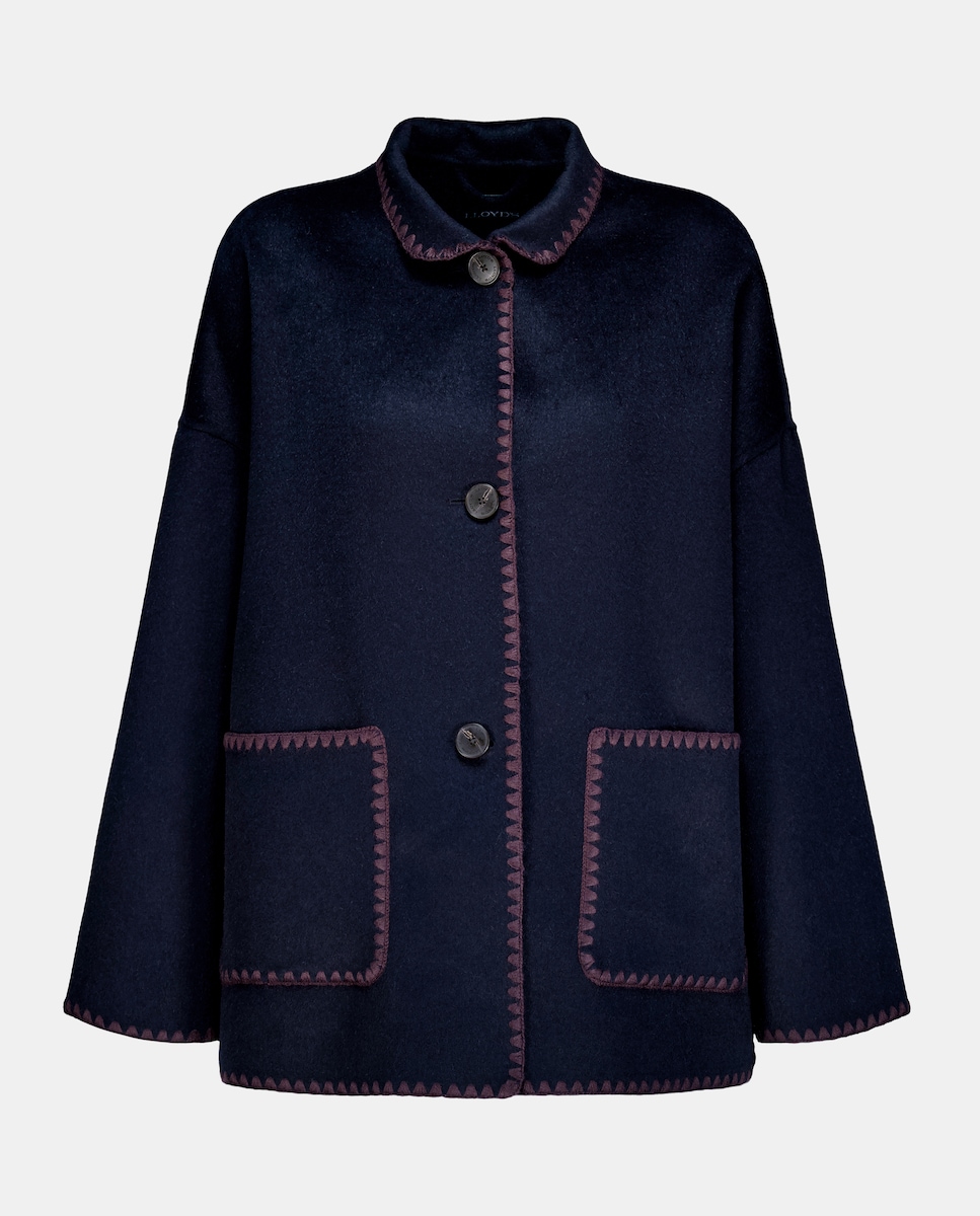 Casacão de Lã Liso Azul-marinho-4