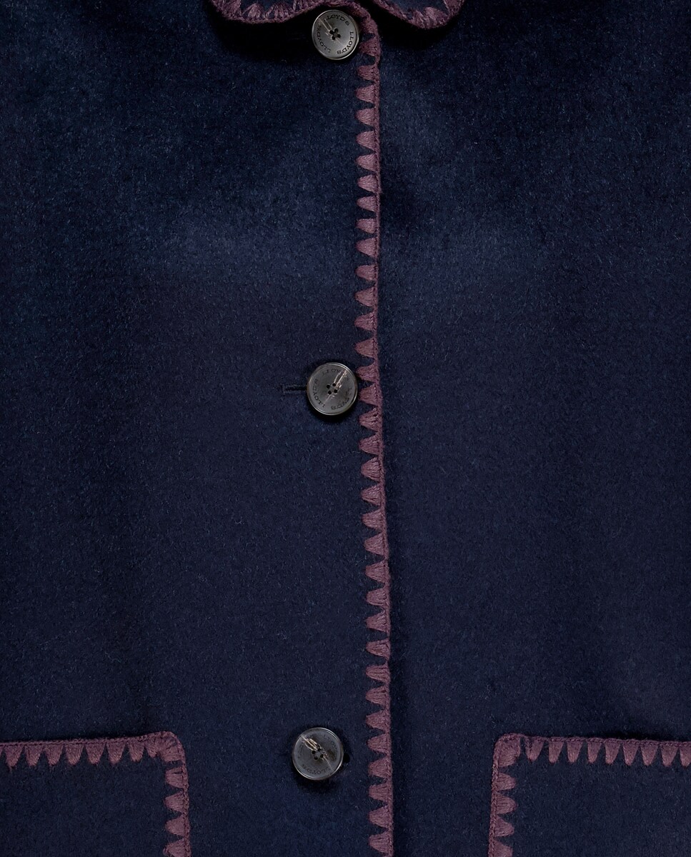 Casacão de Lã Liso Azul-marinho-5