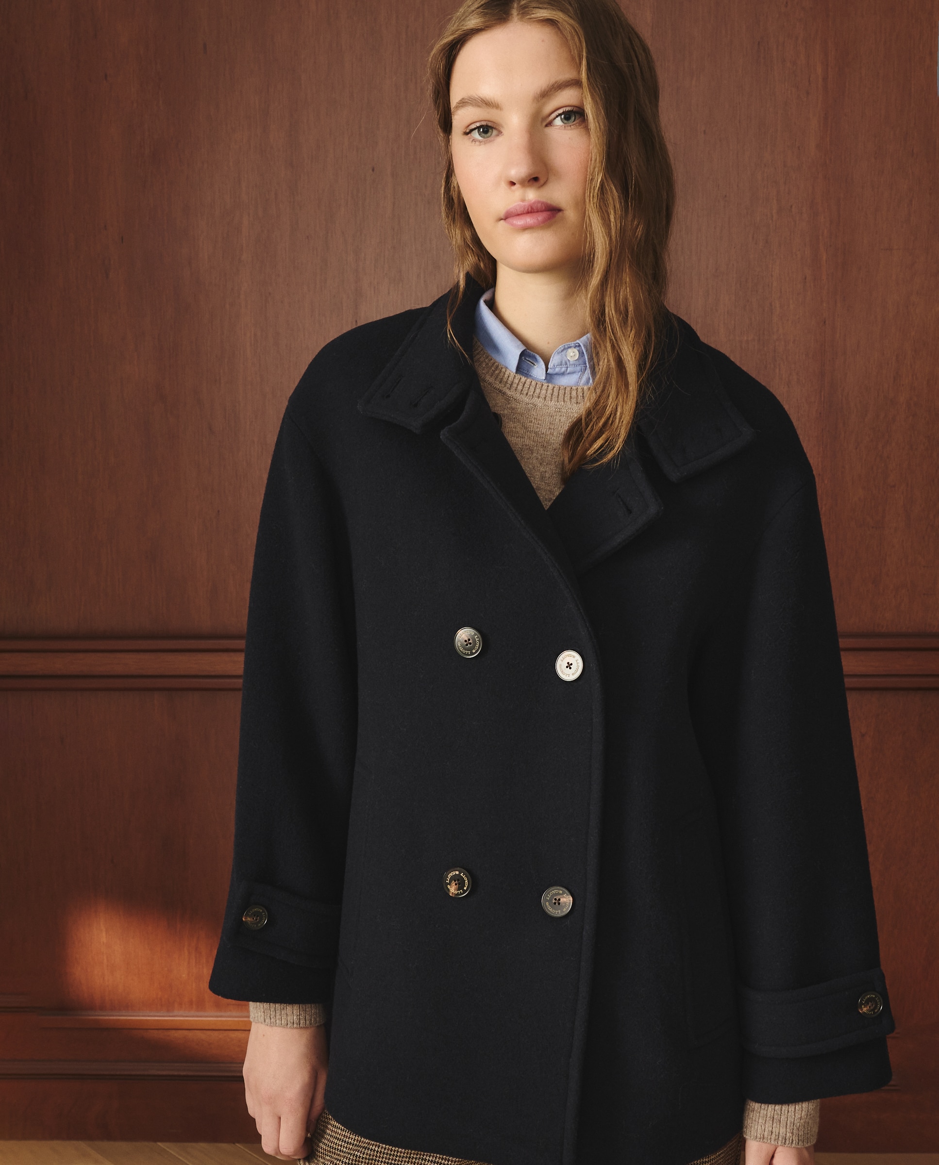 Casacão Liso Curto de Lã Azul-marinho-2