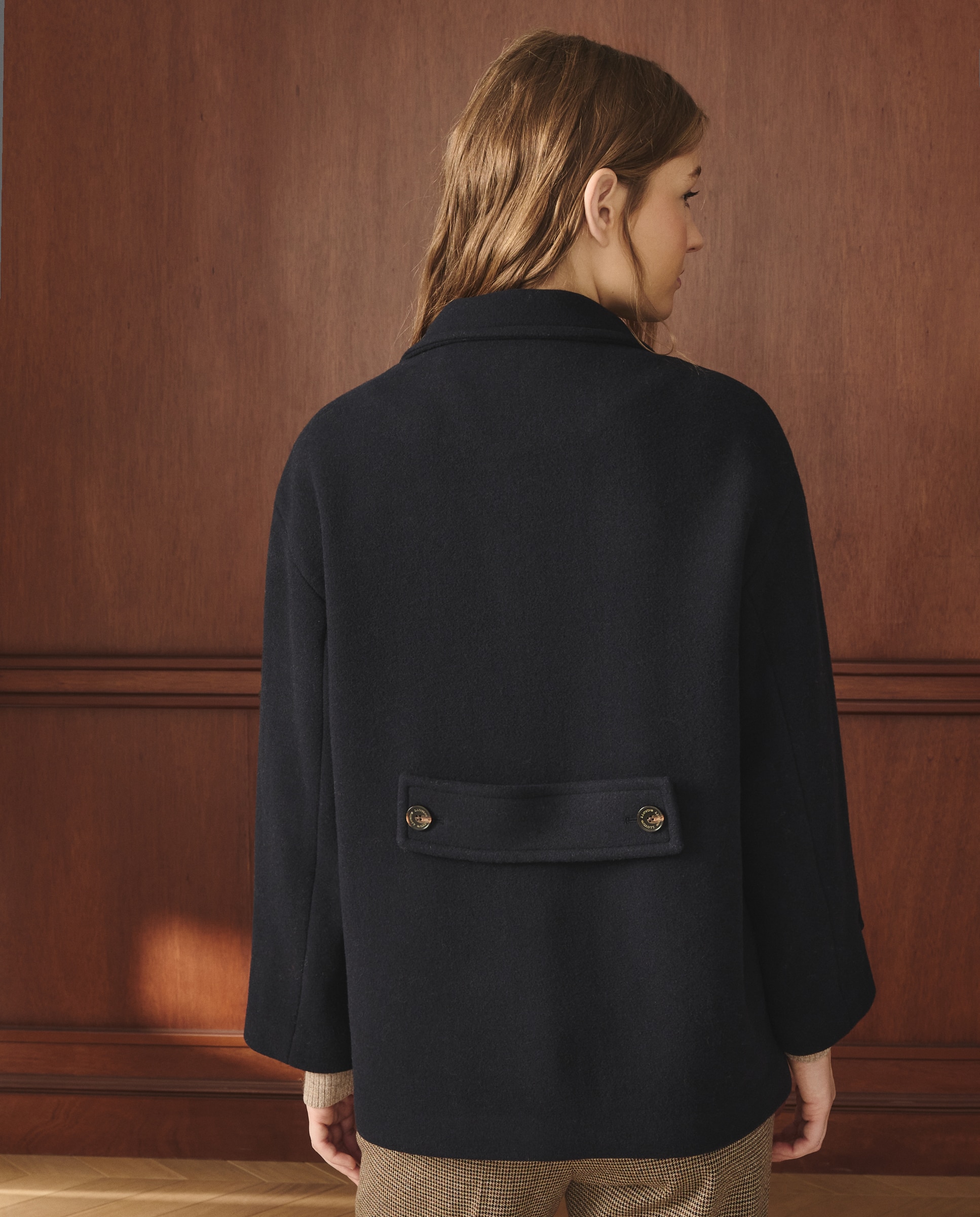 Casacão Liso Curto de Lã Azul-marinho-3