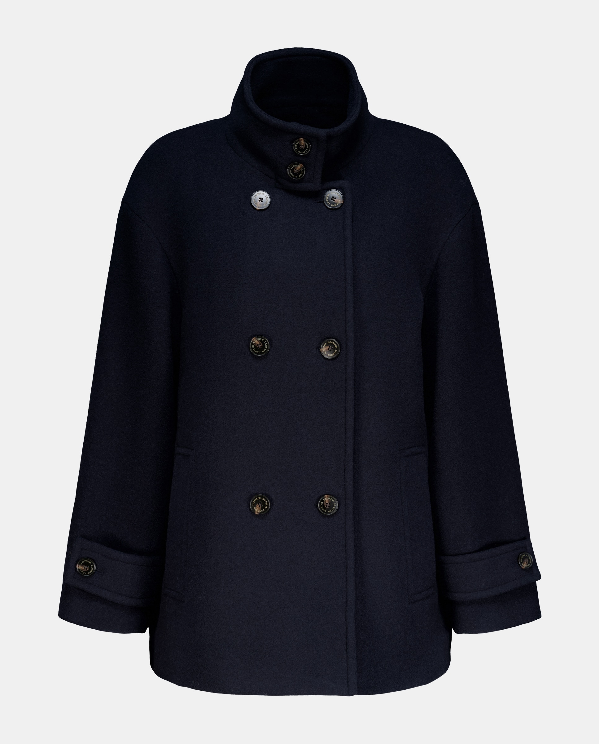 Casacão Liso Curto de Lã Azul-marinho-4