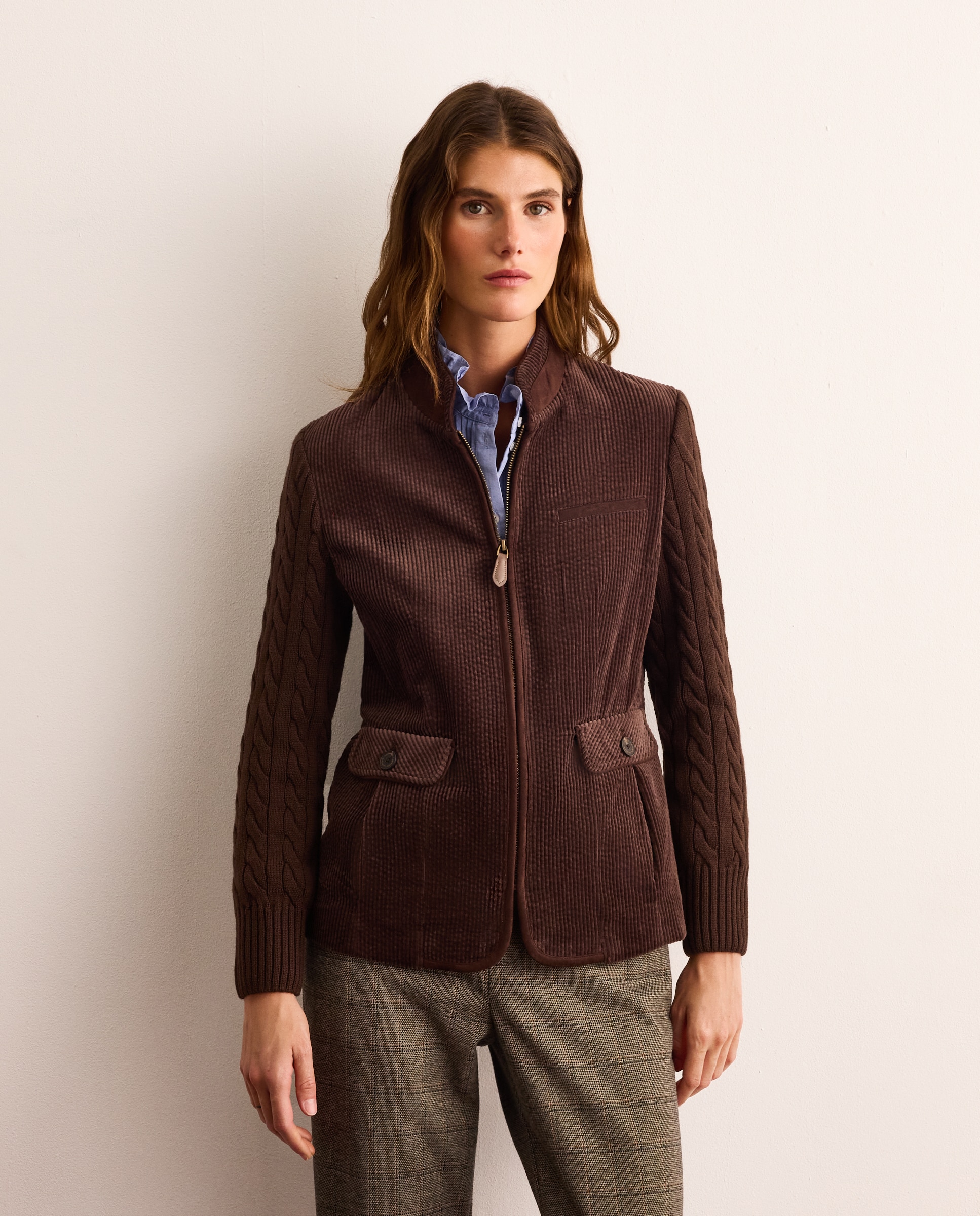 Chaqueta pana de mujer con de manga punto - Lloyd's - Marrón Marrón-1