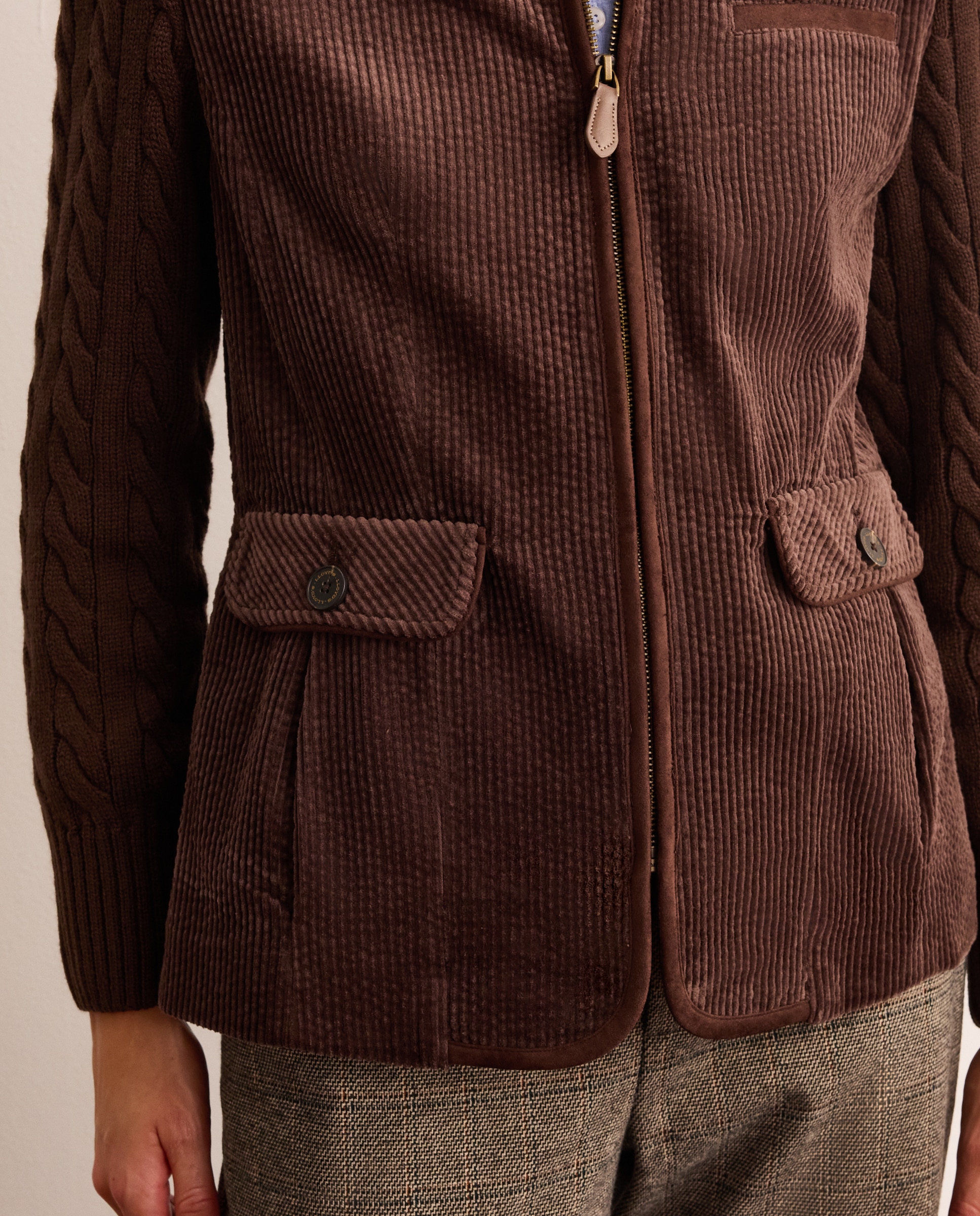 Chaqueta pana de mujer con de manga punto - Lloyd's - Marrón Marrón-3
