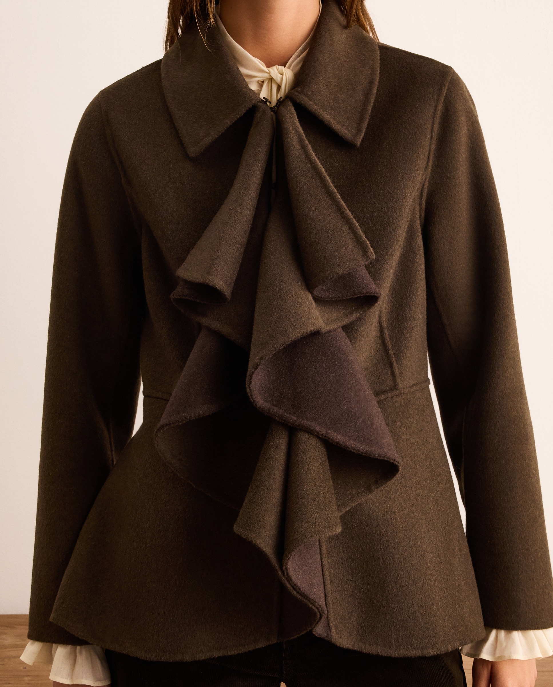 Chaquetón de mujer con solapa y cuello pelo - Lloyd's - Marrón Marrón-3