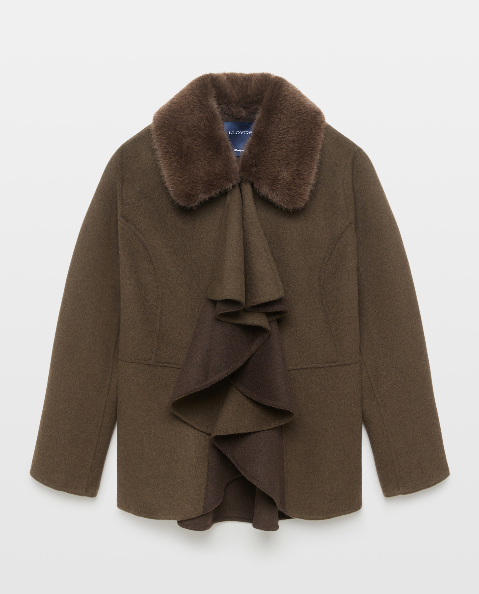 Chaquetón de mujer con solapa y cuello pelo - Lloyd's - Marrón Marrón-5