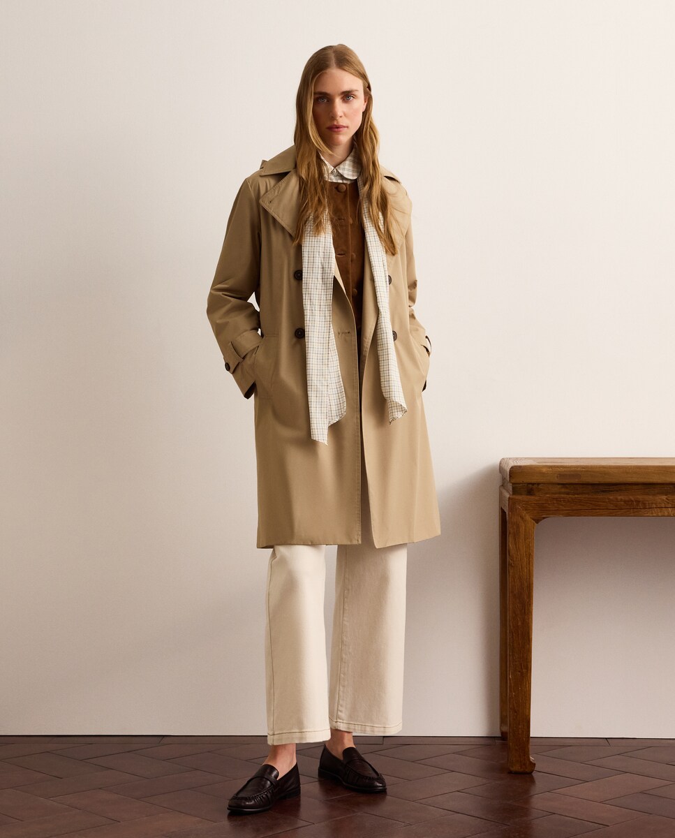 Imagen 0 de Abrigo trench largo liso de mujer Azul marino