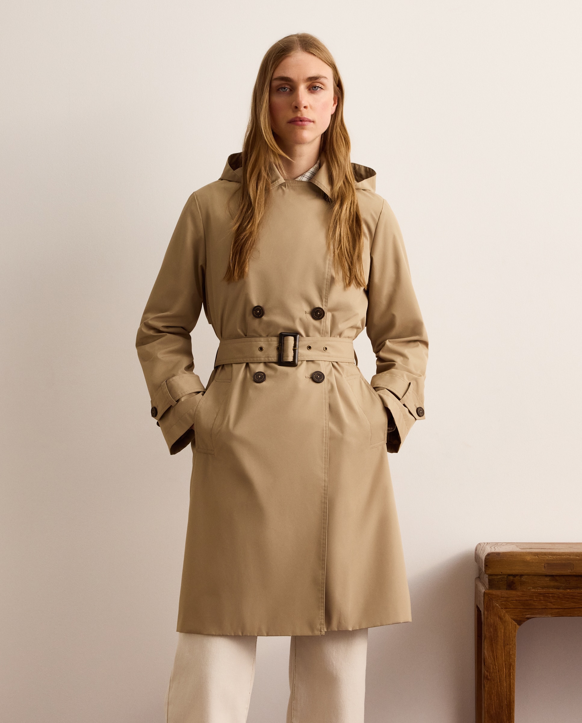 Abrigo trench largo liso de mujer - Lloyd's - Beige Beige-2