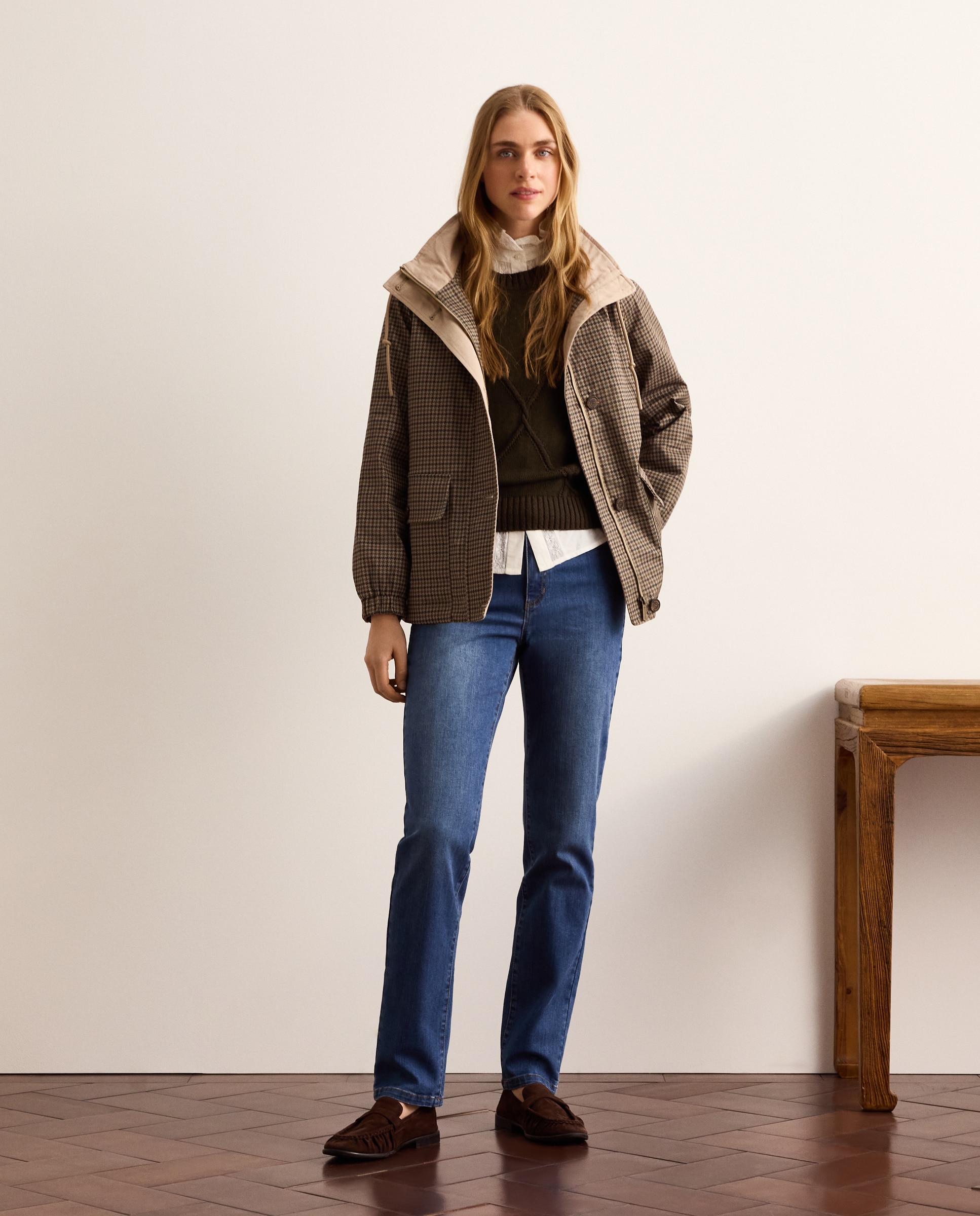 Parka com Capuz e Estampado aos Quadrados Azul-3