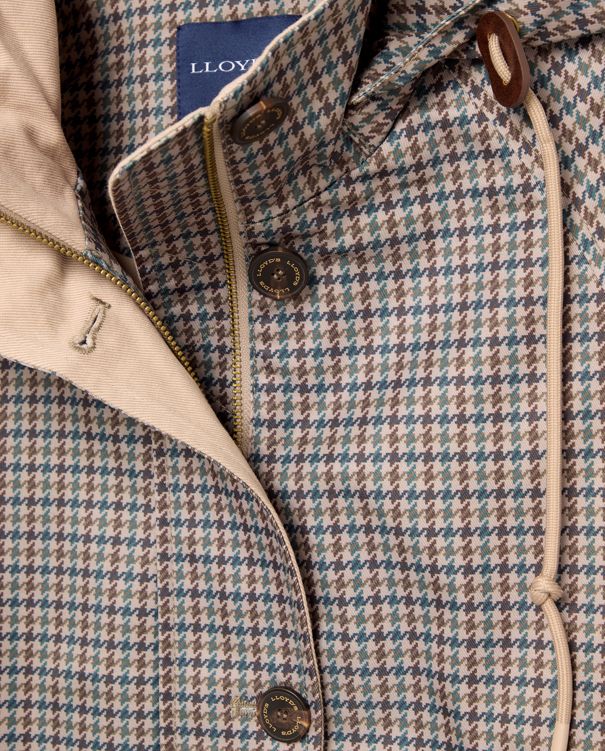 Parka com Capuz e Estampado aos Quadrados Azul-2
