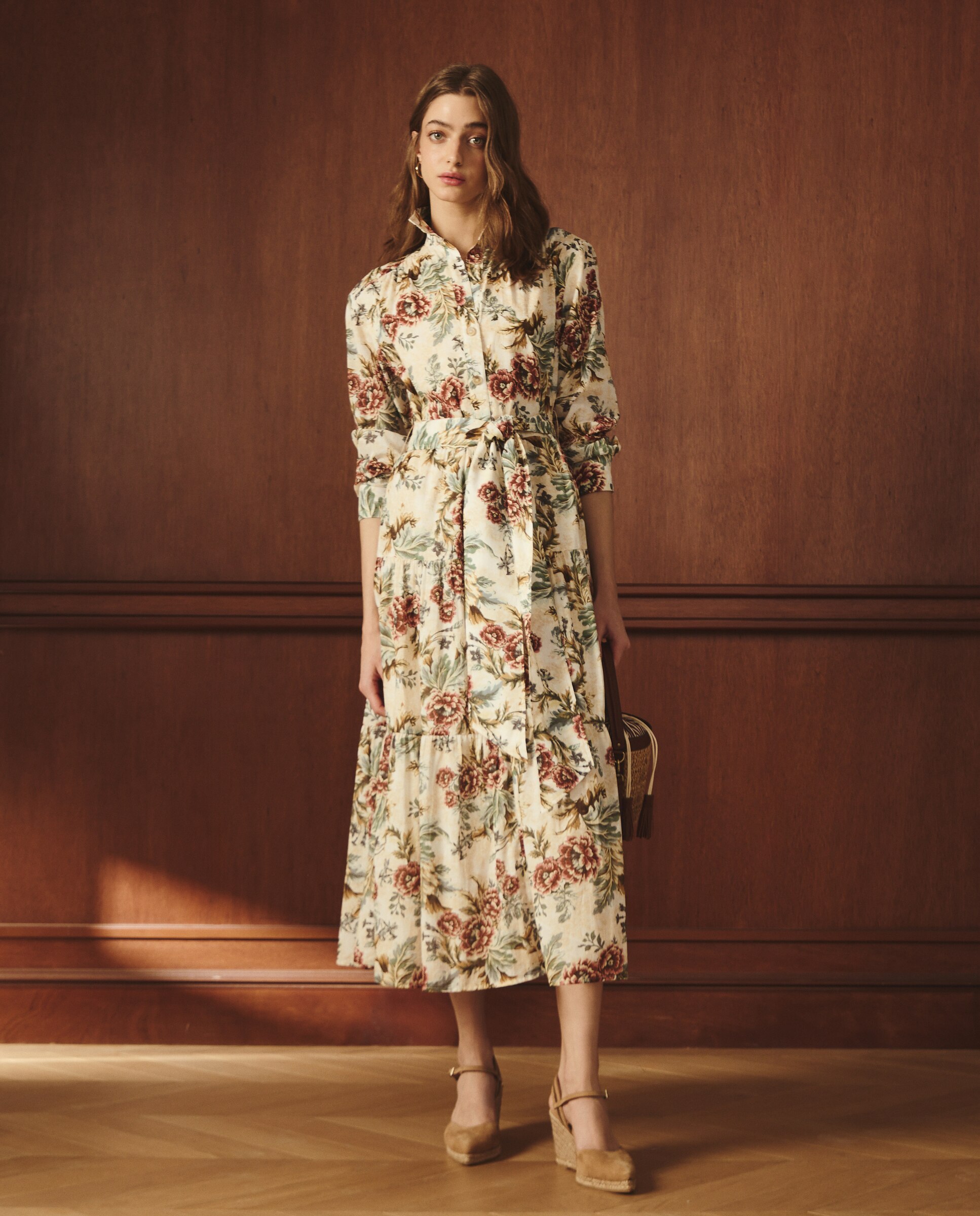 Vestido Camiseiro com Estampado Floral Branco-1