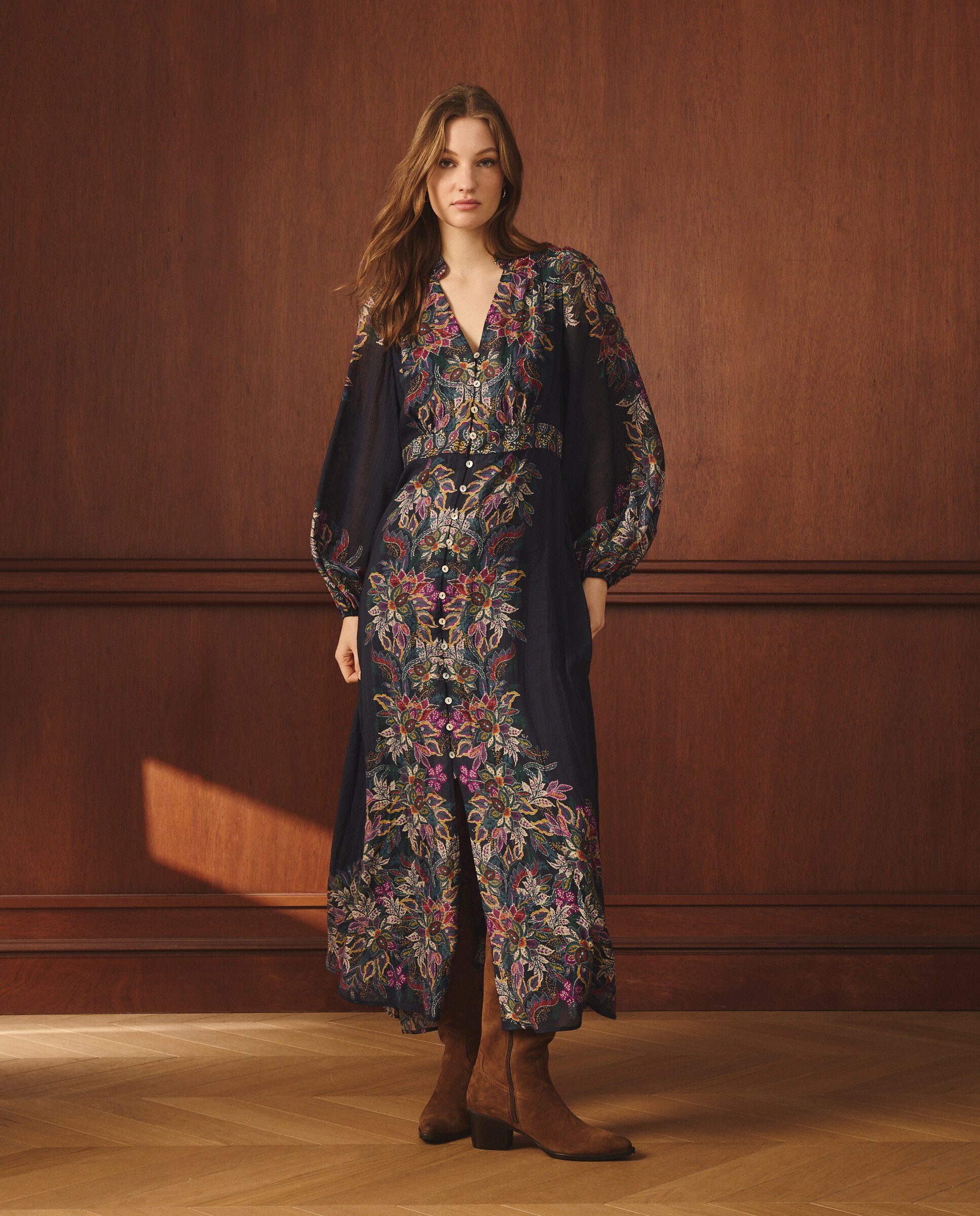 Vestido de manga larga y estampado - Lloyd's - Azul Azul-2