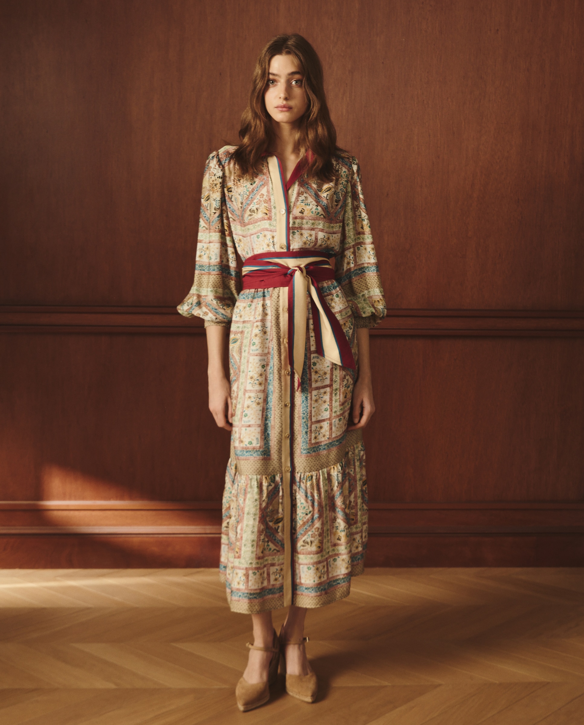 Vestido tipo pañuelo de manga larga - Lloyd's - Marrón Marrón-1