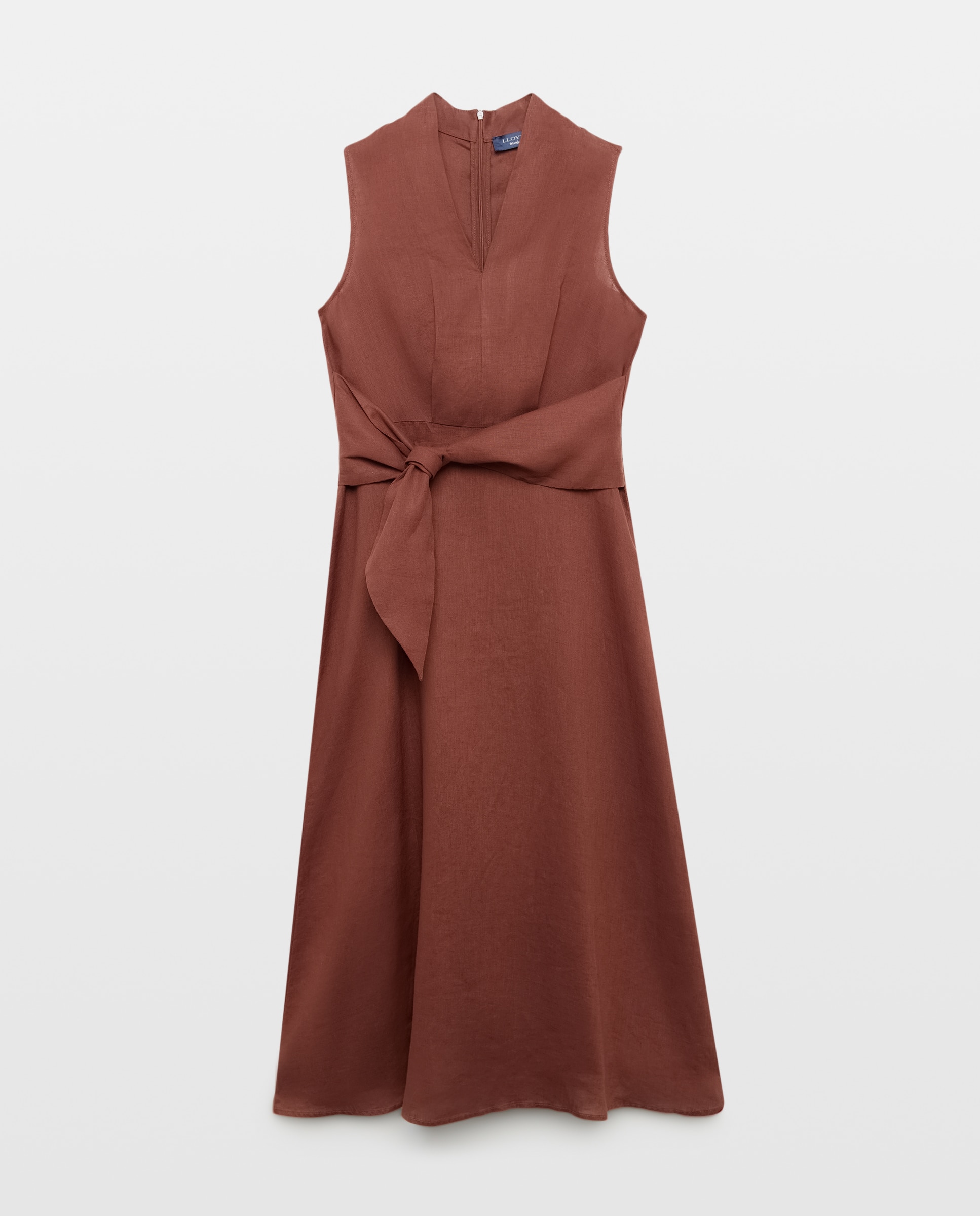 Vestido Liso sem Mangas com Nó na Anca Castanho-5