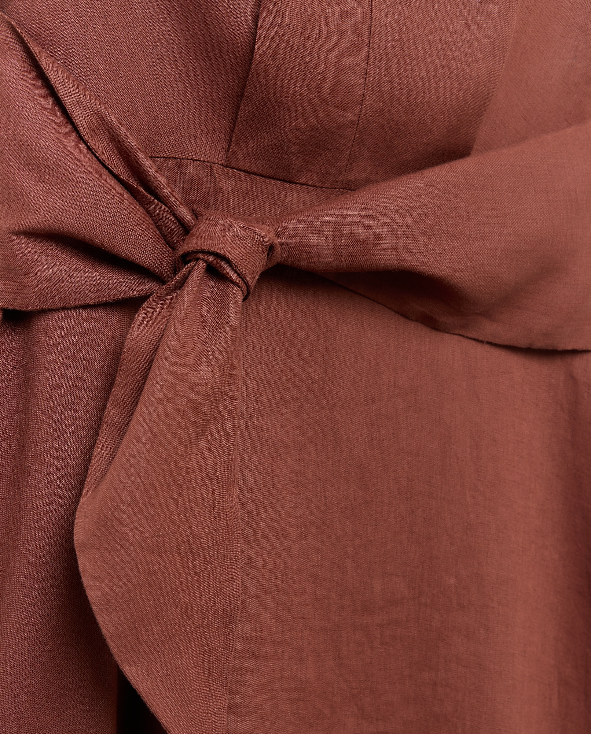Vestido Liso sem Mangas com Nó na Anca Castanho-6