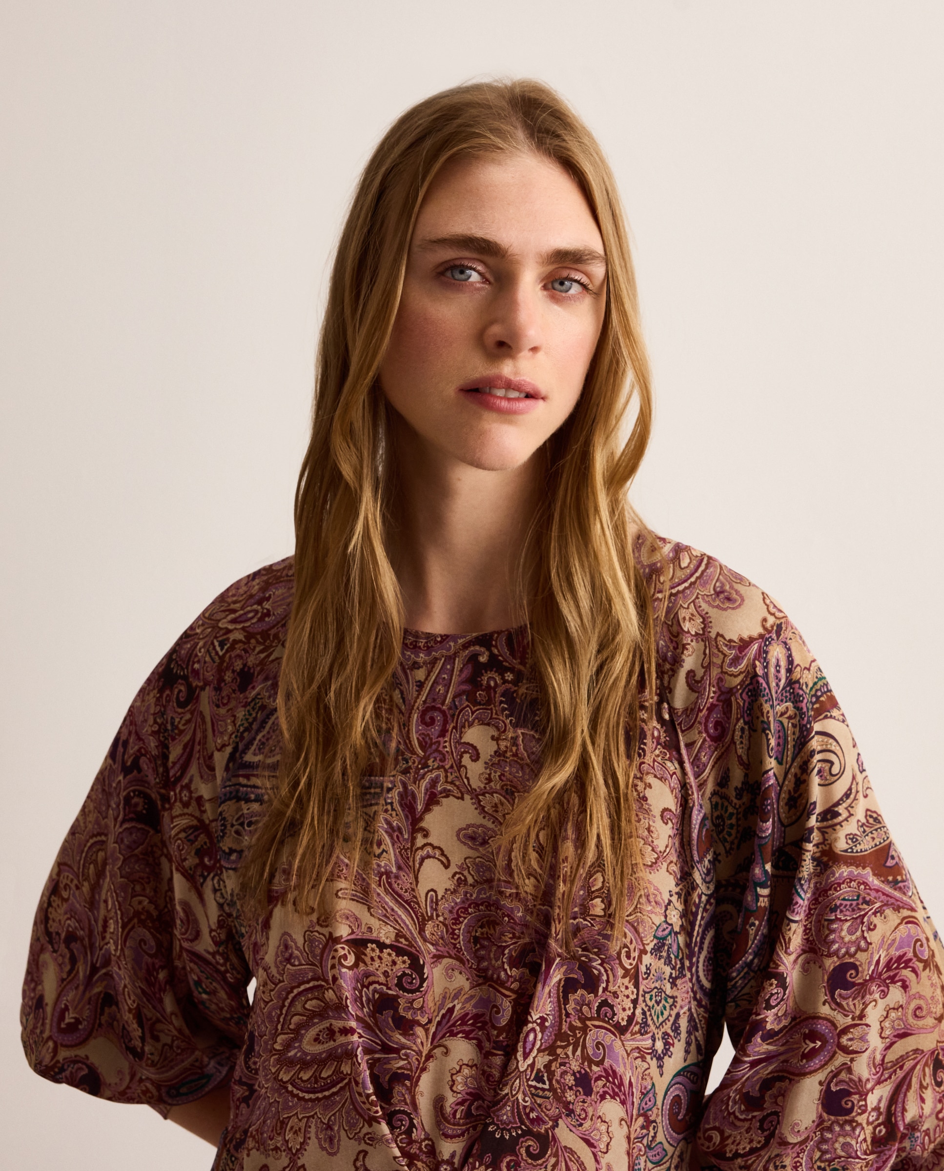 Vestido de Manga 3/4 com Caxemiras Rosa-2