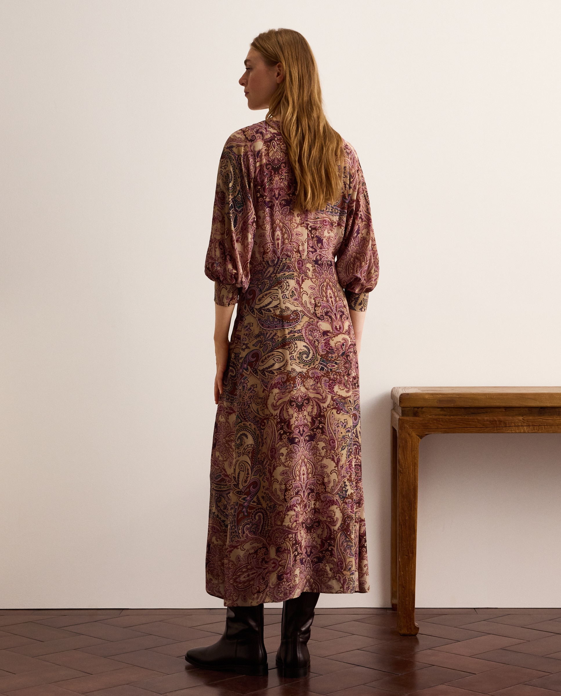 Vestido de Manga 3/4 com Caxemiras Rosa-3