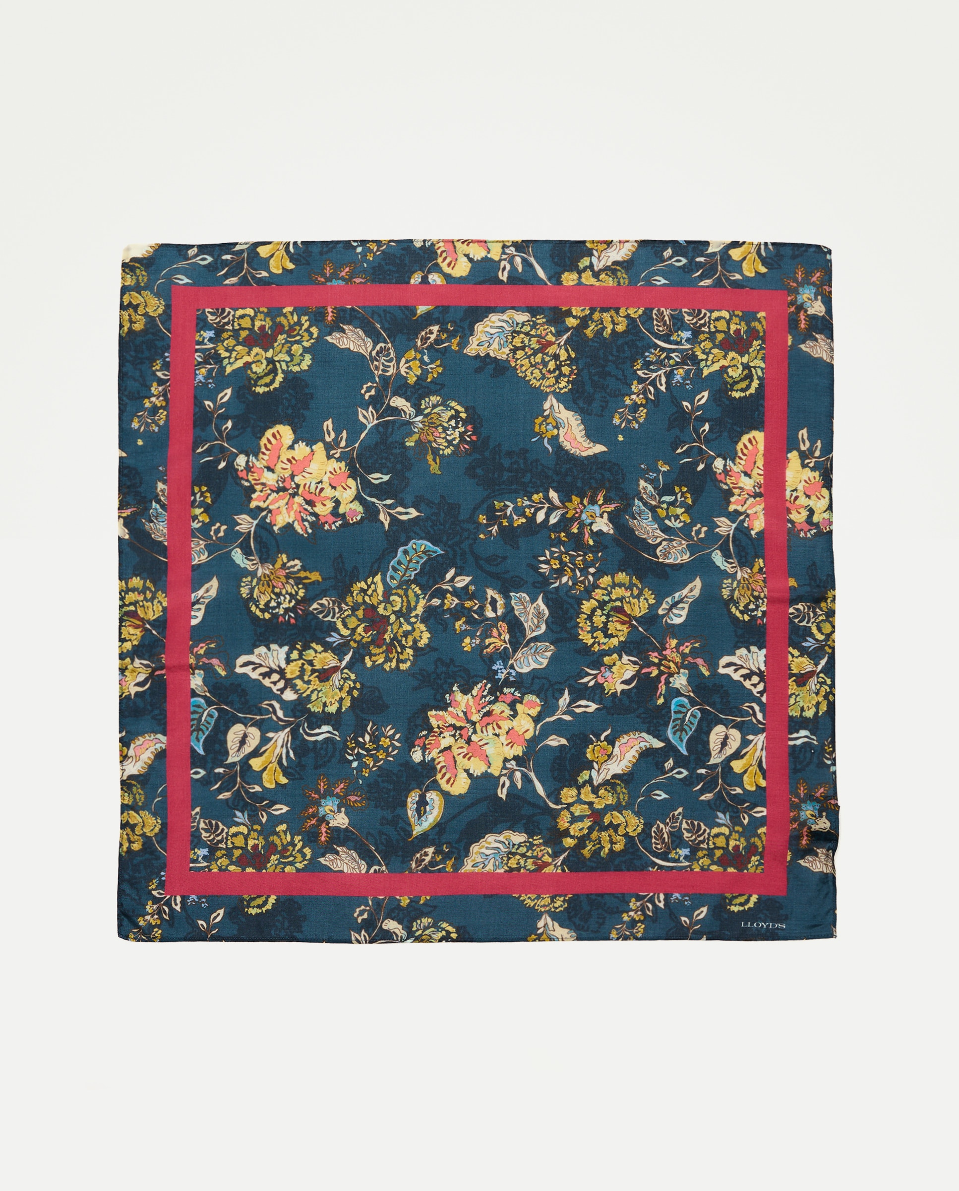 Lenço de Seda e Algodão com Flor de Aquarela Azul-2