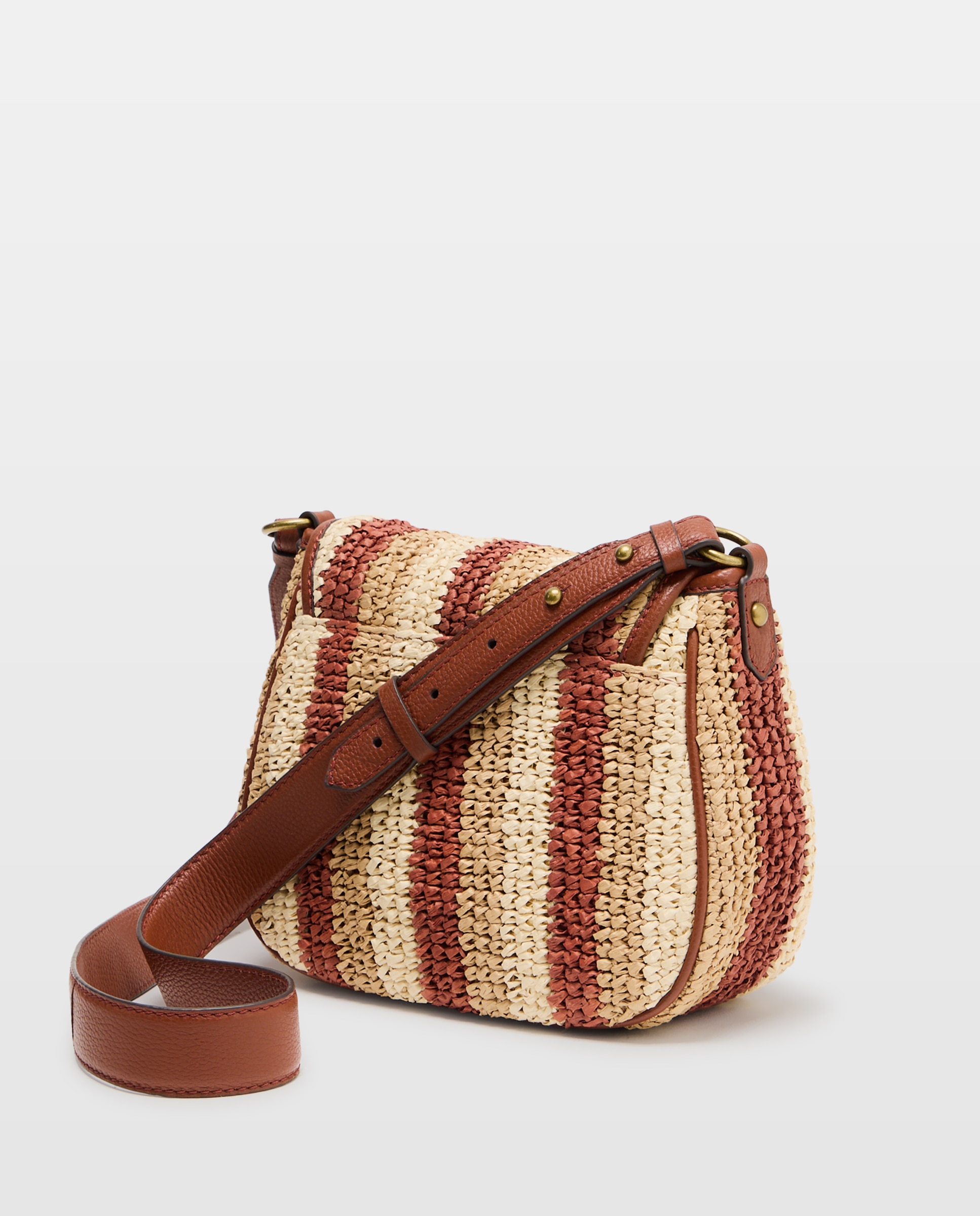 Mala Crossbody Stripe Papper de Ráfia Castanho-2