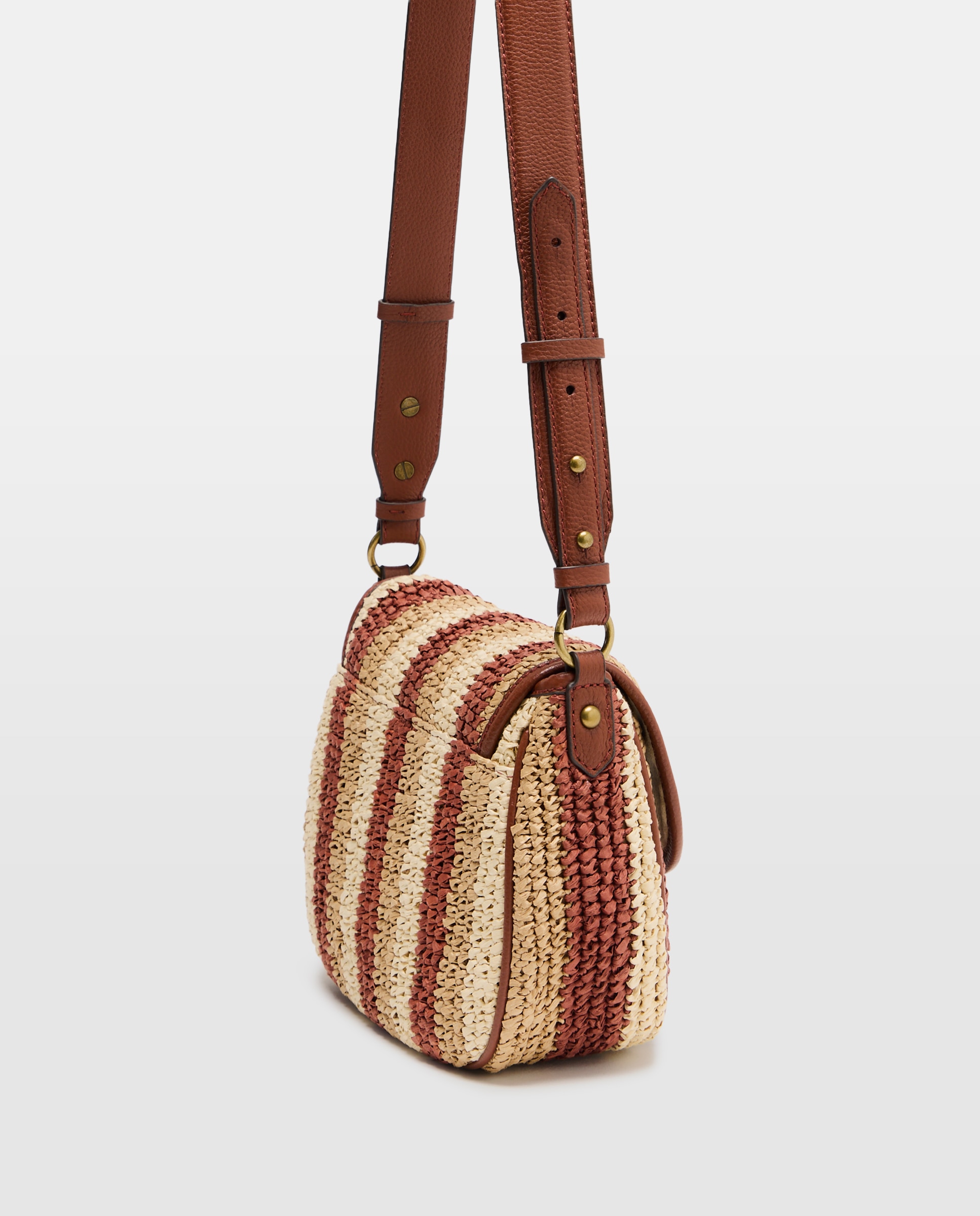 Mala Crossbody Stripe Papper de Ráfia Castanho-3