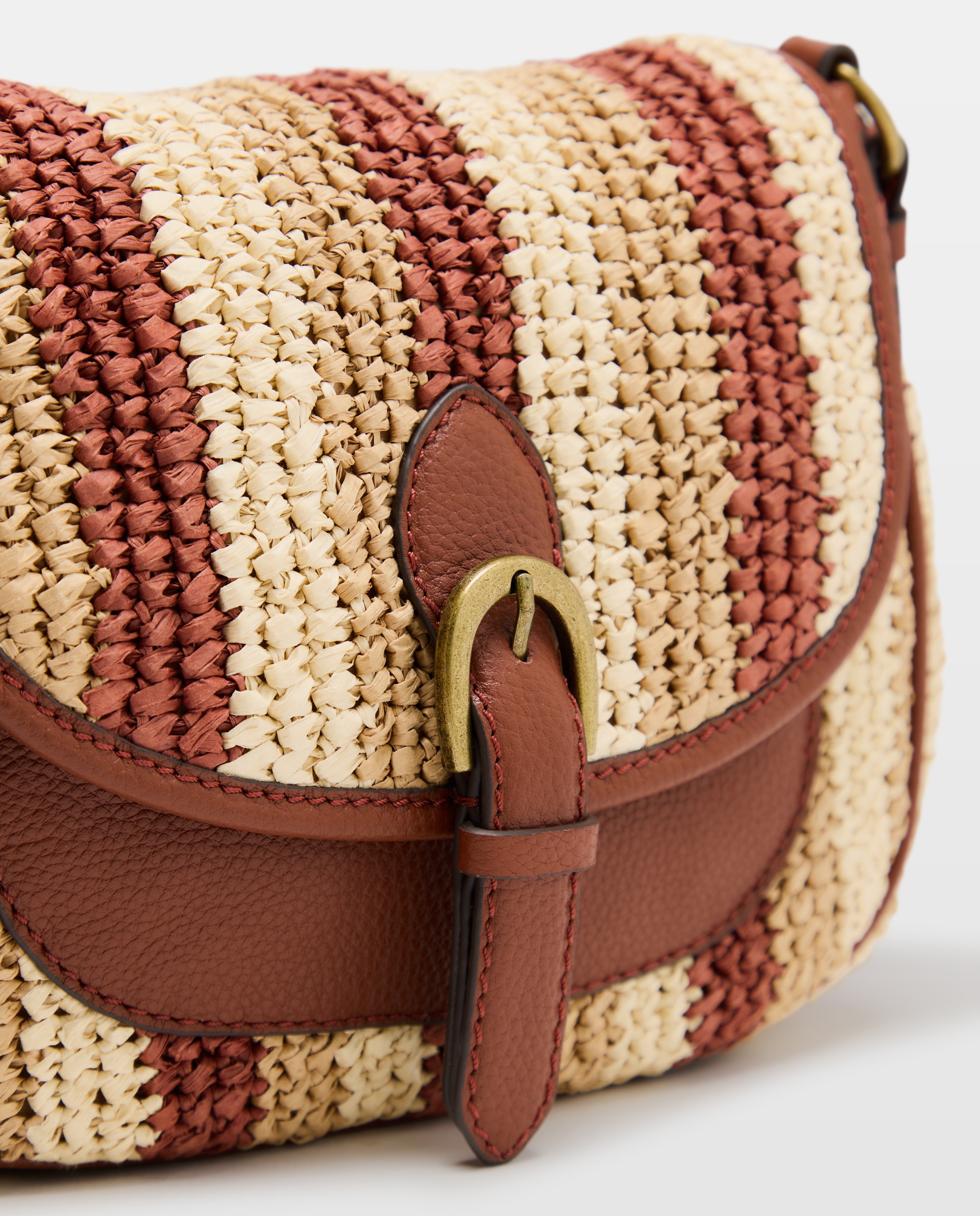 Mala Crossbody Stripe Papper de Ráfia Castanho-4