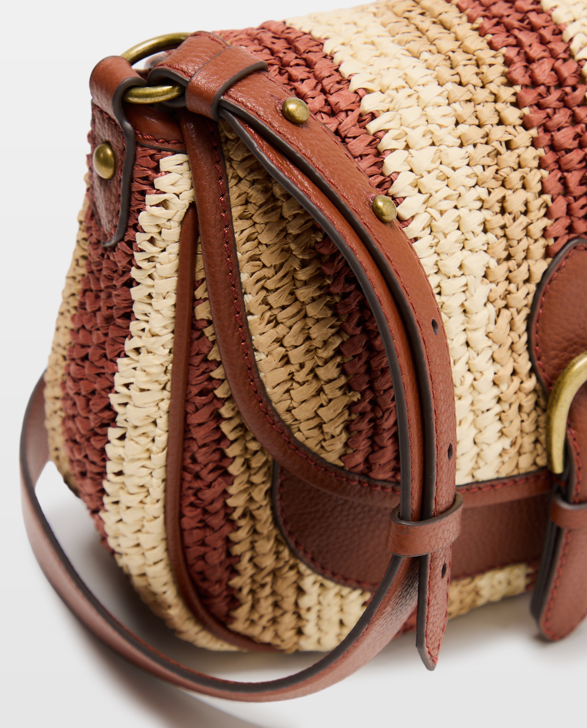 Mala Crossbody Stripe Papper de Ráfia Castanho-5