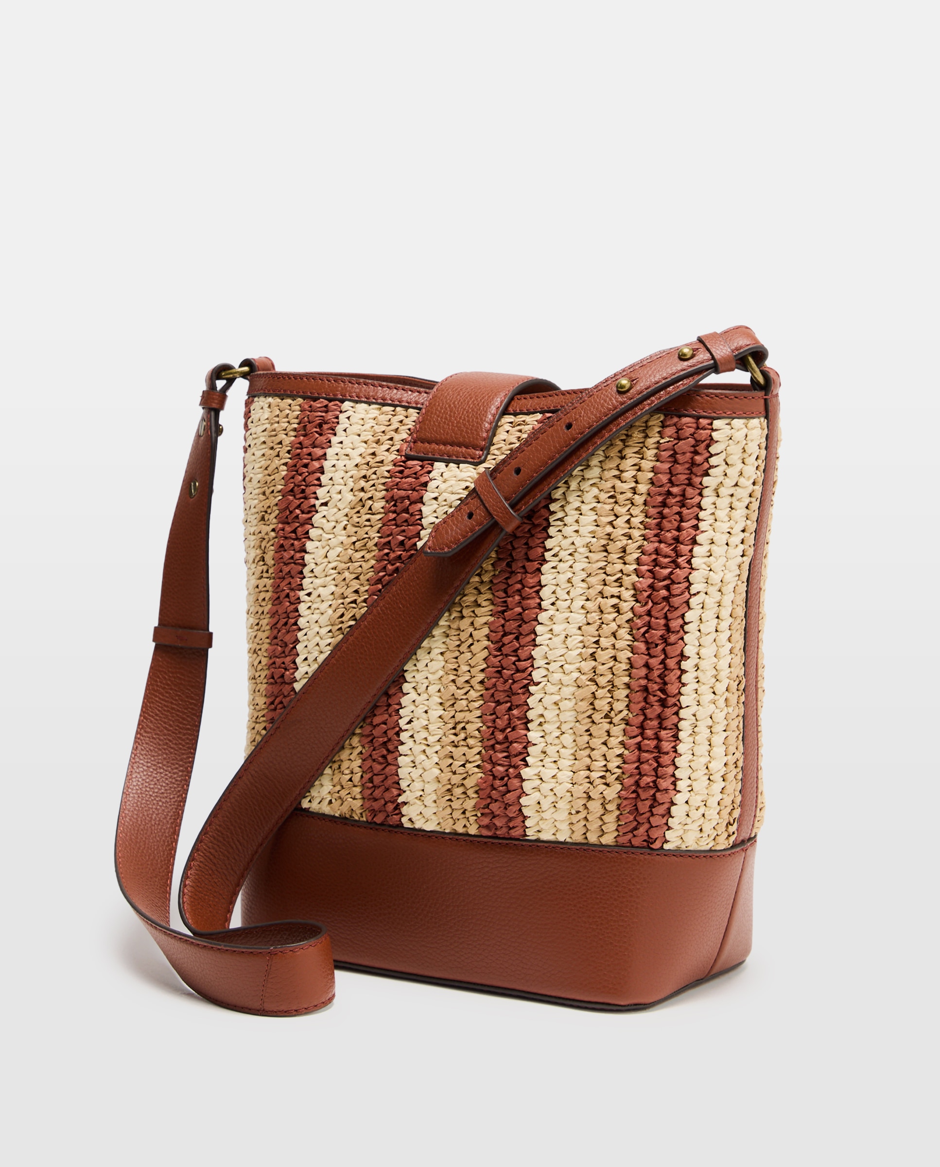 Mala Bucket Stripe Papper de Ráfia Castanho-2