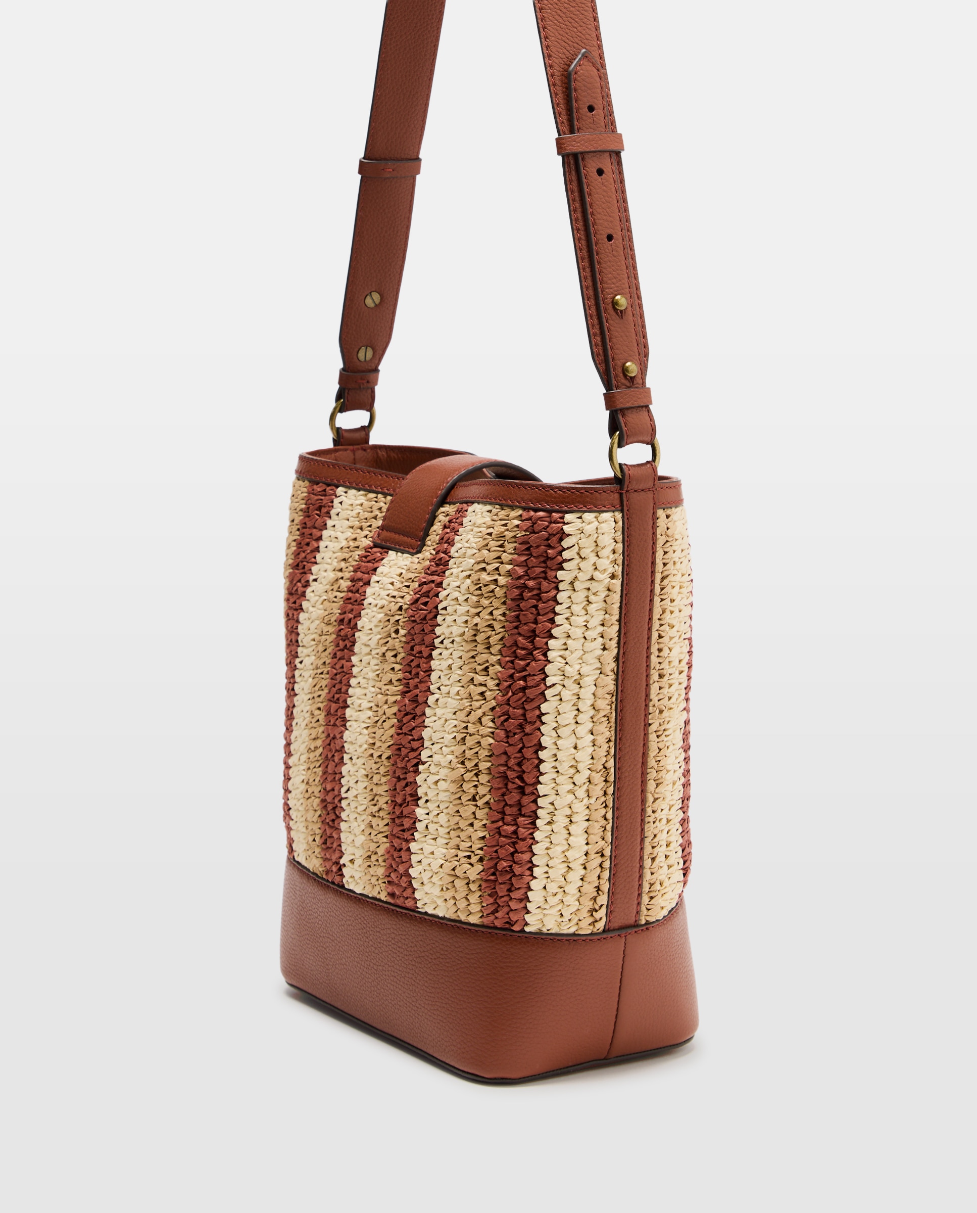 Mala Bucket Stripe Papper de Ráfia Castanho-3