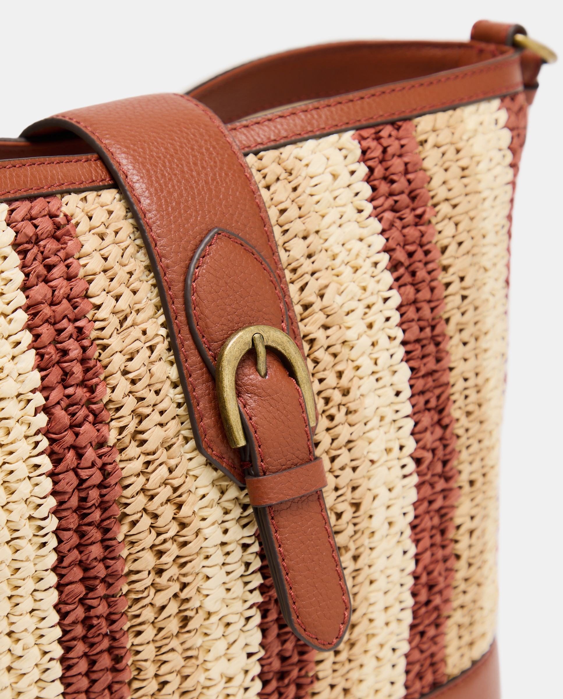 Mala Bucket Stripe Papper de Ráfia Castanho-4