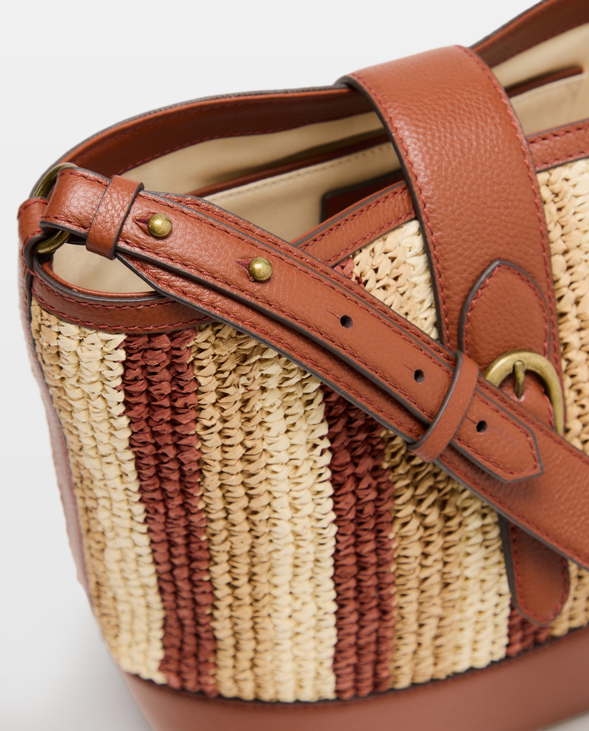 Mala Bucket Stripe Papper de Ráfia Castanho-5