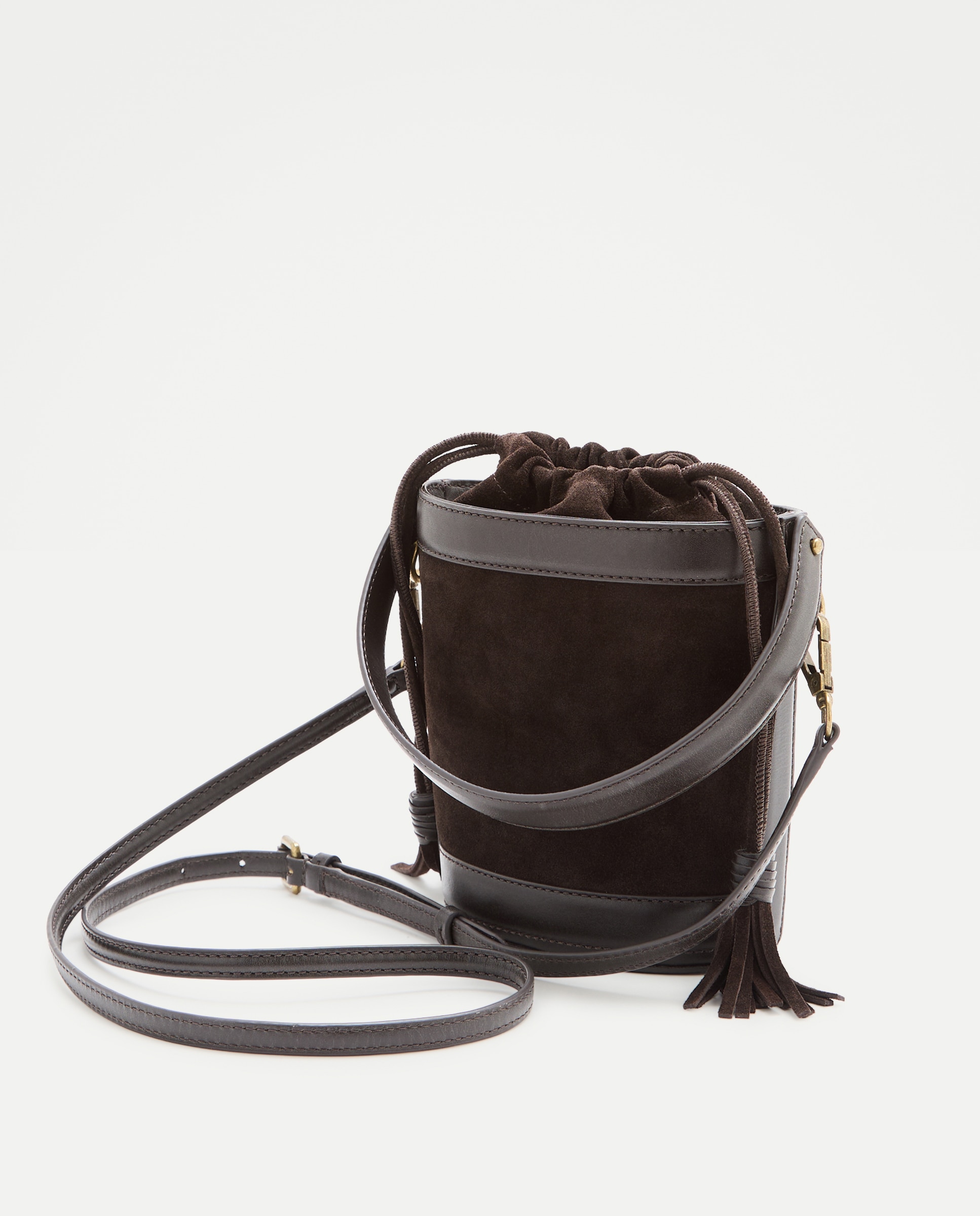 Mala Bucket em Pele com Furos Castanho-2