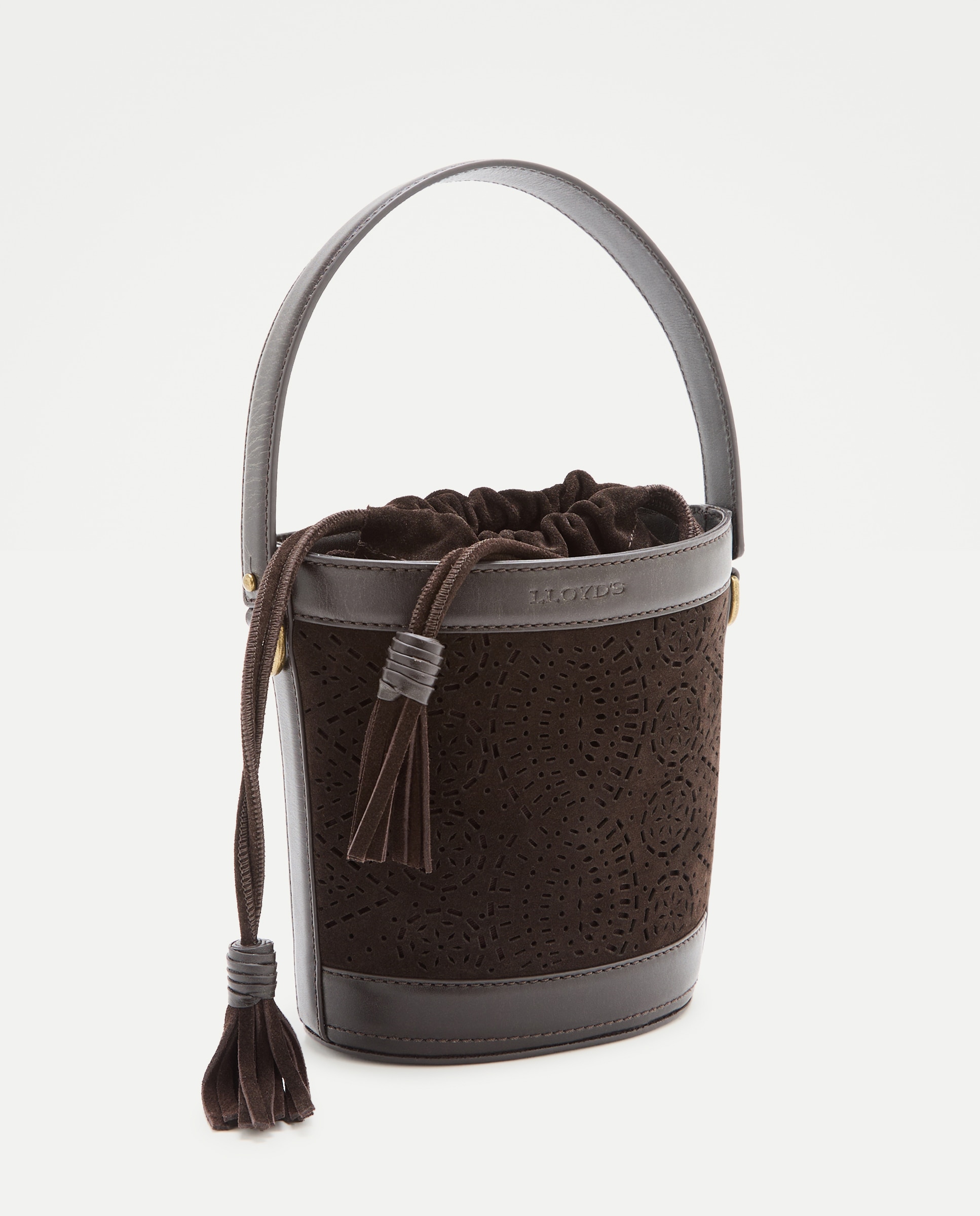 Mala Bucket em Pele com Furos Castanho-3
