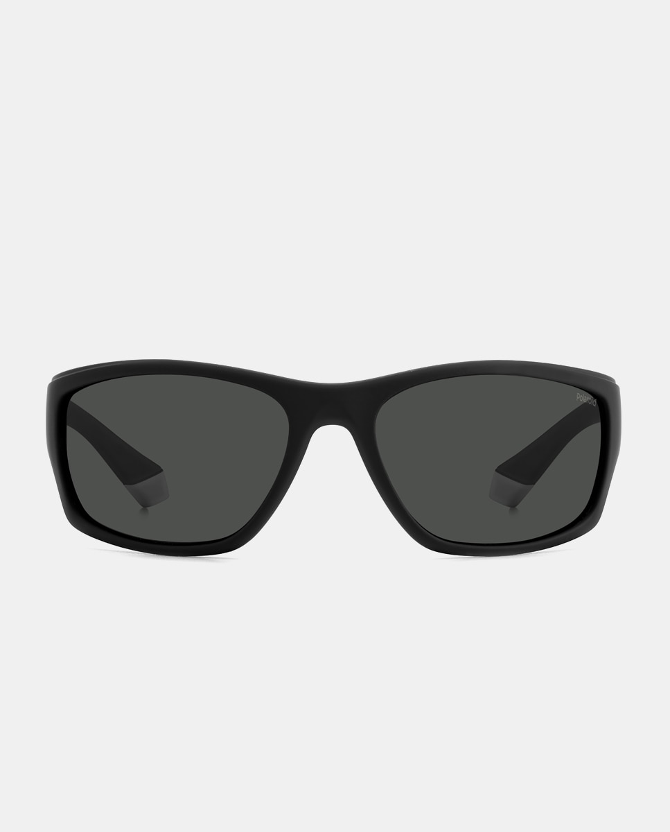 Polaroid - Gafas de sol de hombre rectangulares negras con lentes polarizadas.