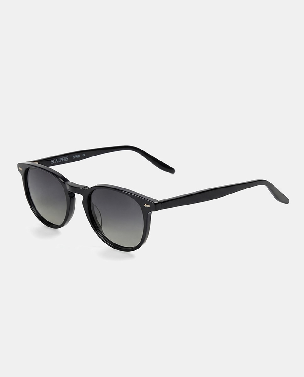 Gafa de sol de hombre redonda en acetato con lente polarizada - Scalpers - Negro Negro-2