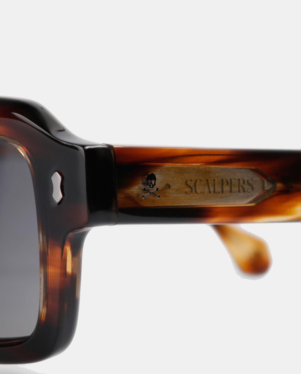 Imagen 4 de Gafa de sol de hombre rectangular en acetato con lente polarizada - Scalpers - Marrón Marrón