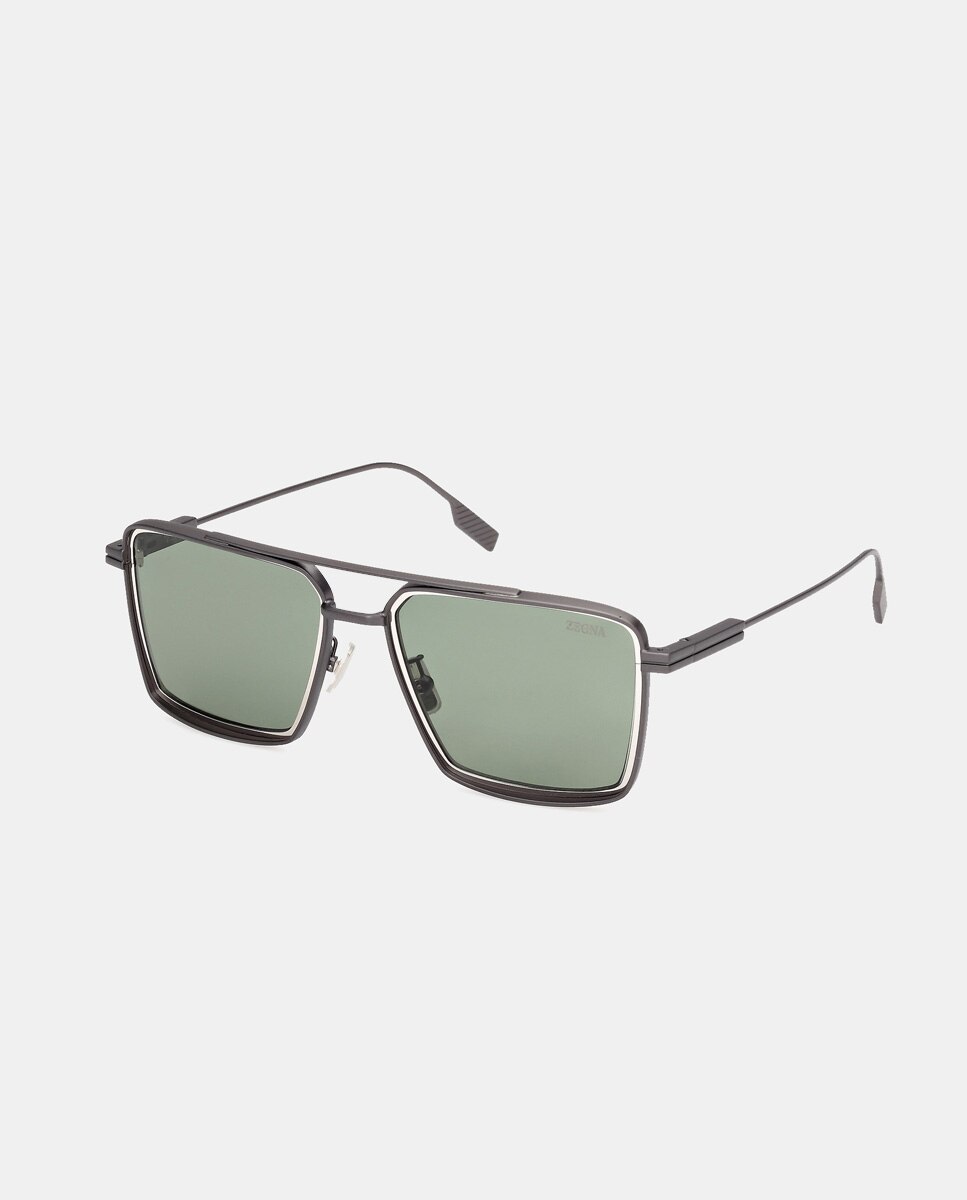 Gafas de sol de hombre cuadradas metalicas con lente polarizada en - Ermenegildo Zegna - Gris Gris-2