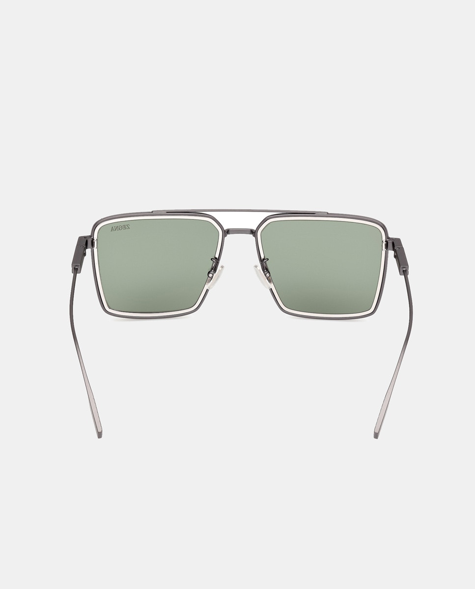 Gafas de sol de hombre cuadradas metalicas con lente polarizada en - Ermenegildo Zegna - Gris Gris-4
