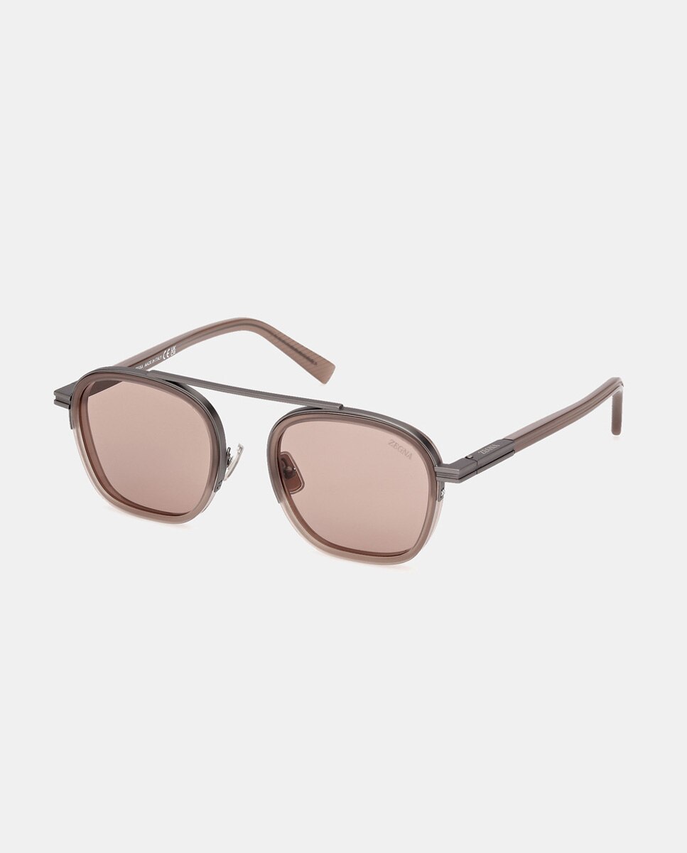 Gafas de sol de hombre geométricas en acetato en amarillo - Ermenegildo Zegna - Marrón Marrón-2