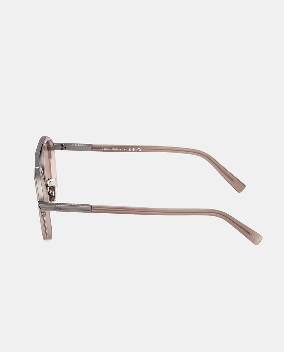 Gafas de sol de hombre geométricas en acetato en amarillo - Ermenegildo Zegna - Marrón Marrón-3