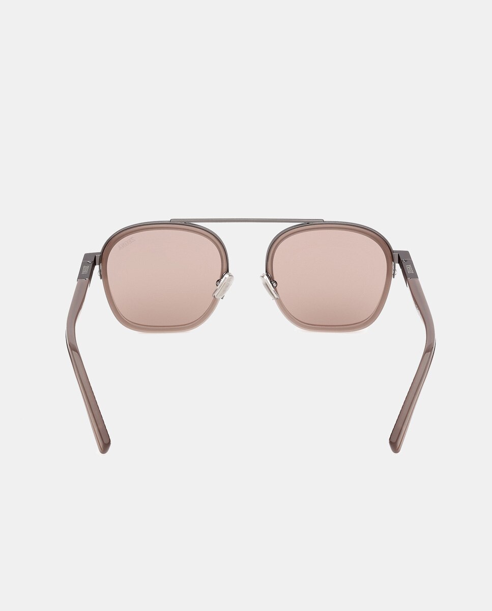 Gafas de sol de hombre geométricas en acetato en amarillo - Ermenegildo Zegna - Marrón Marrón-4