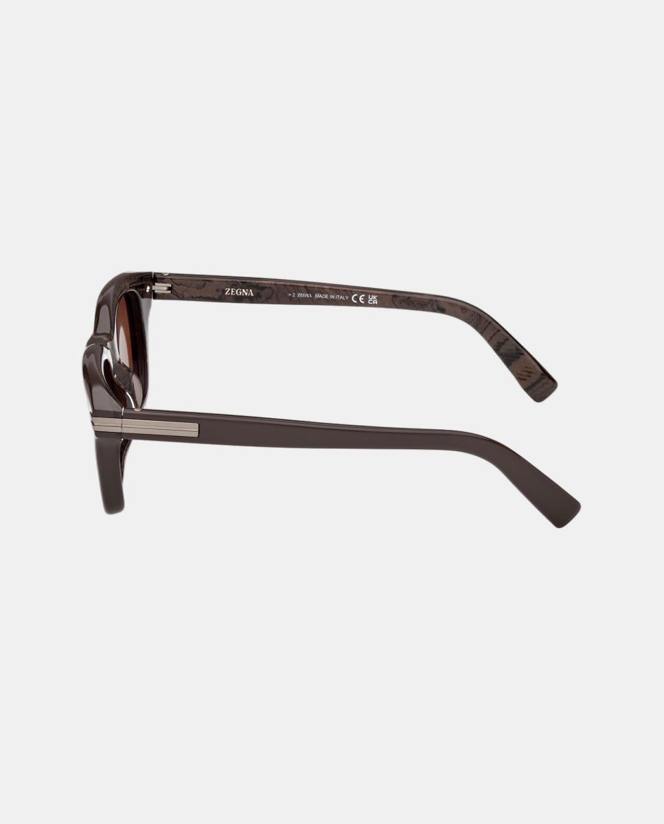 Imagen 3 de Gafa de sol de hombre geometrica en acetato - Zegna - Marrón Marrón