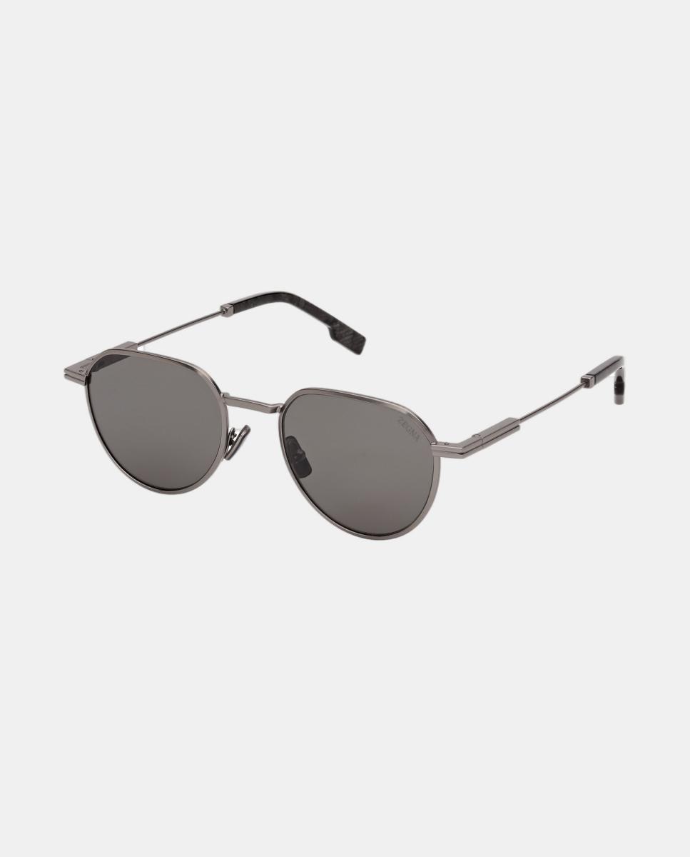 Gafa de sol de hombre geometrica en metal - Zegna - Gris Gris-2
