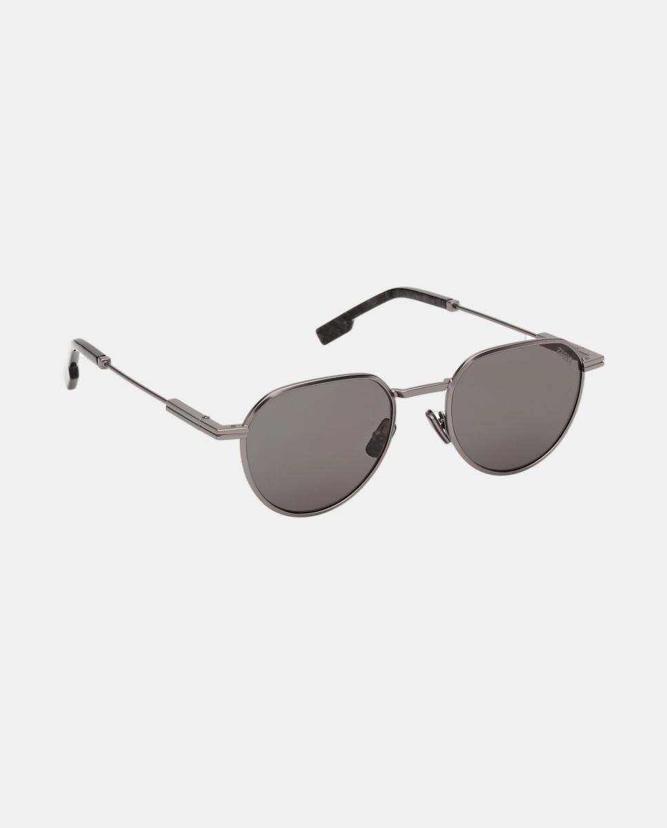 Gafa de sol de hombre geometrica en metal - Zegna - Gris Gris-8