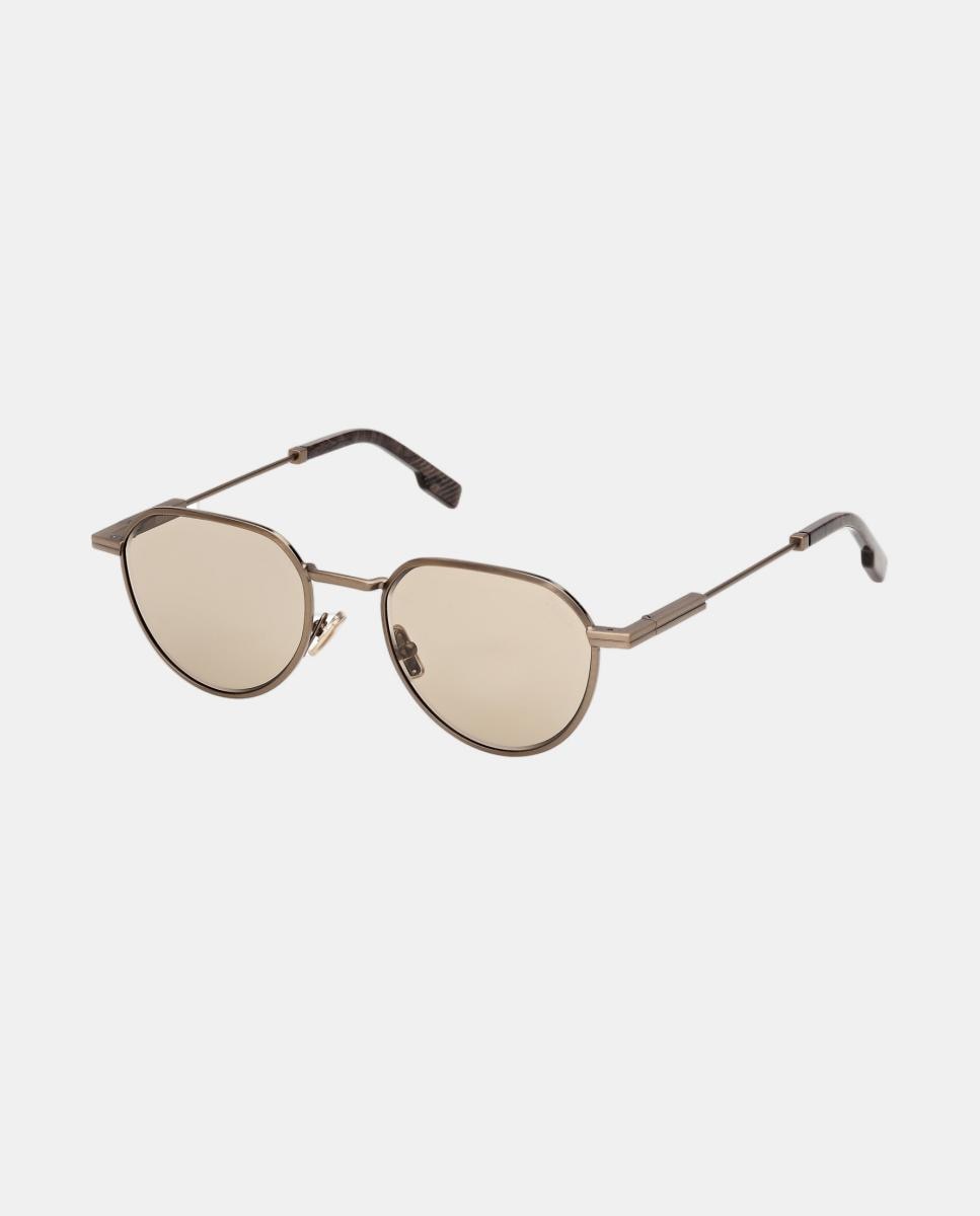 Imagen 2 de Gafa de sol de hombre geometrica en metal - Zegna - Marrón Marrón