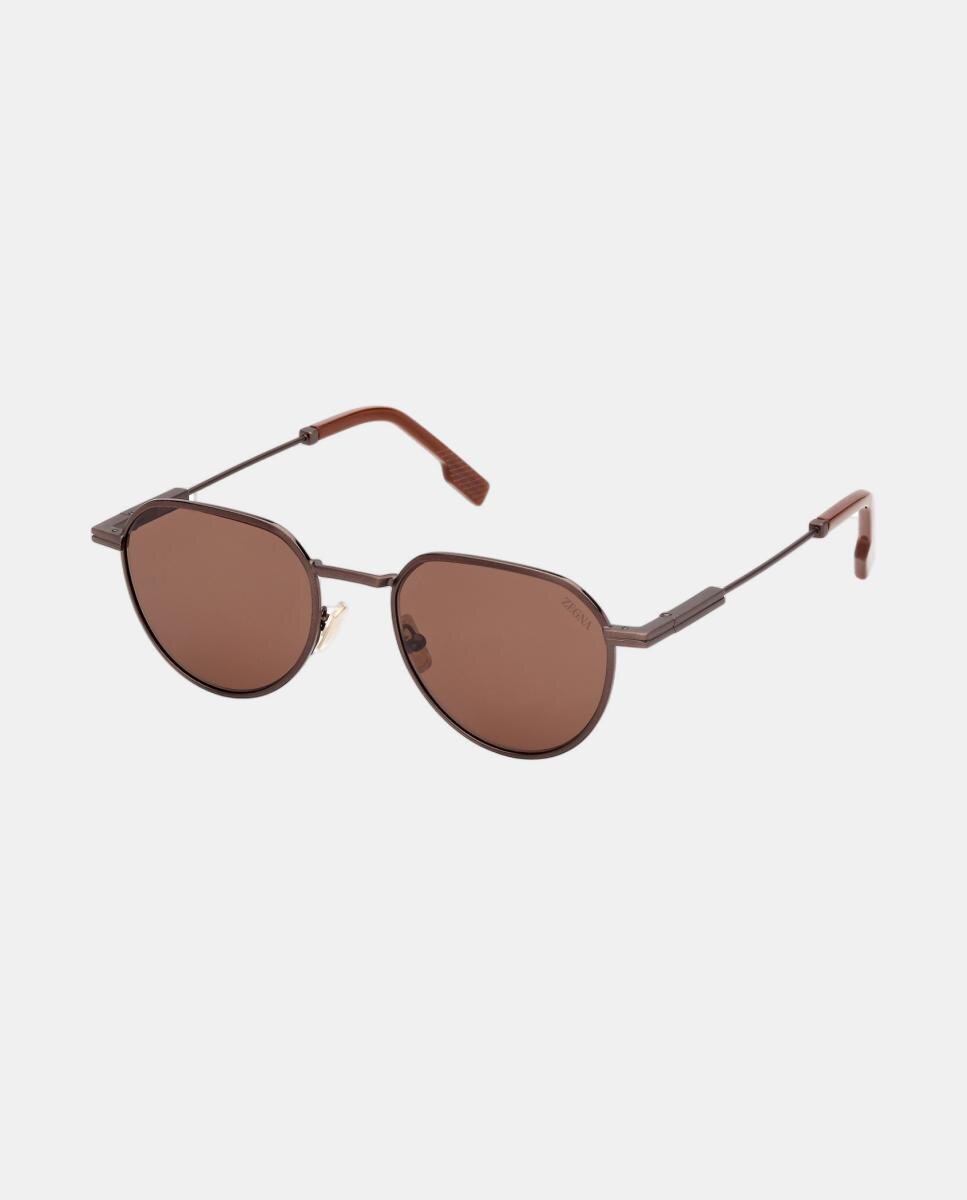 Gafa de sol de hombre geometrica en metal - Zegna - Marrón claro Marrón claro-2