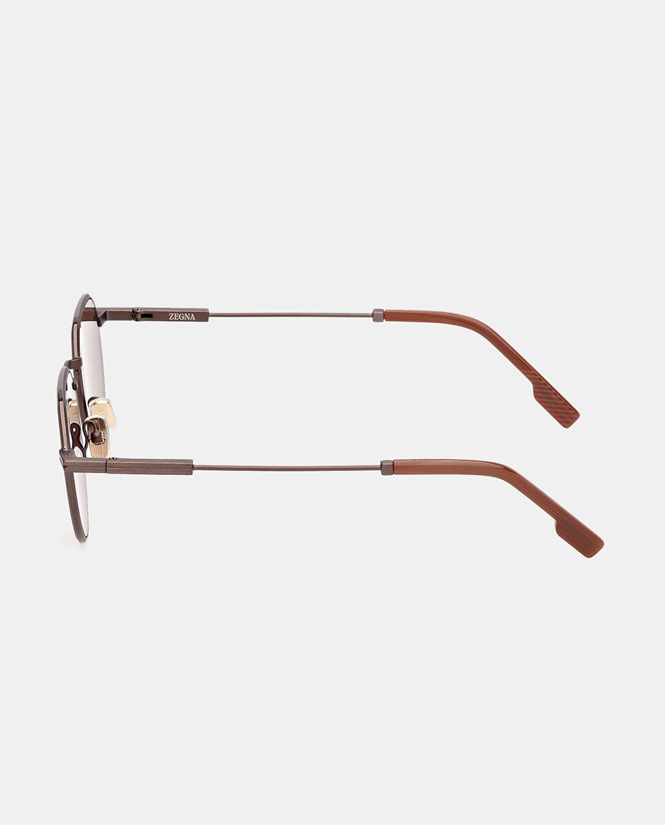 Gafa de sol de hombre geometrica en metal - Zegna - Marrón claro Marrón claro-3