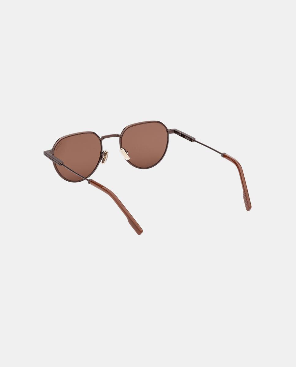 Gafa de sol de hombre geometrica en metal - Zegna - Marrón claro Marrón claro-4