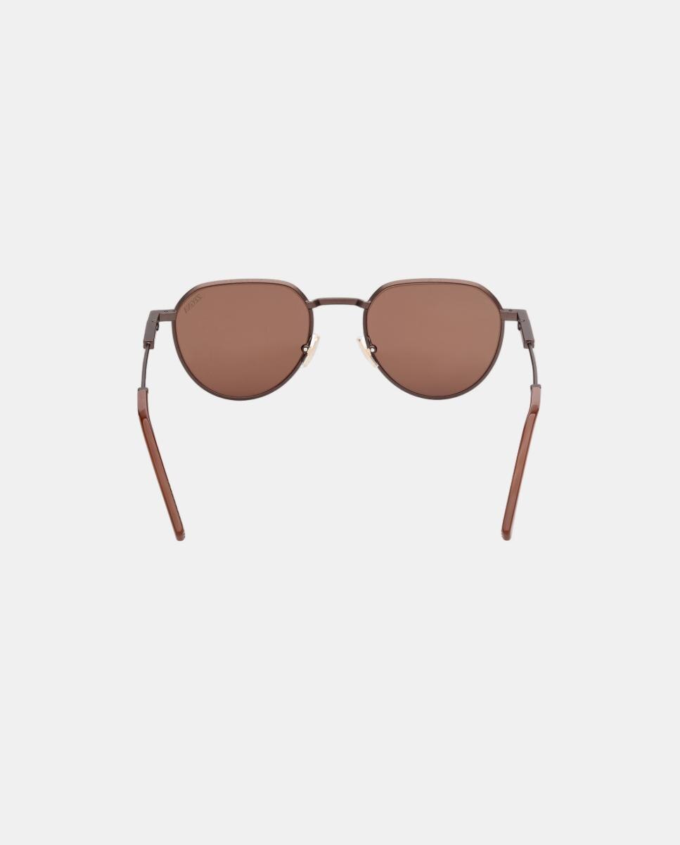 Gafa de sol de hombre geometrica en metal - Zegna - Marrón claro Marrón claro-5
