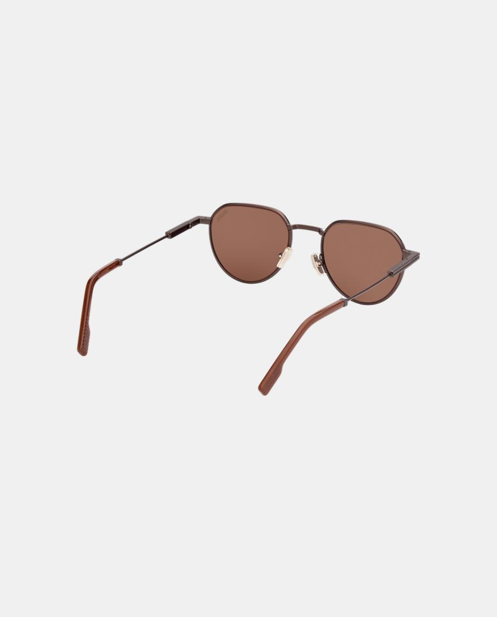 Gafa de sol de hombre geometrica en metal - Zegna - Marrón claro Marrón claro-6